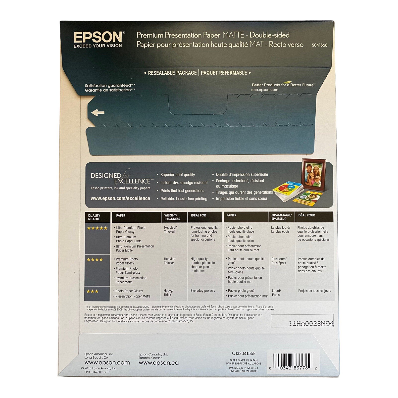 (5) Epson Premium Presentation Paper Matte Double Sided 50 Sheets Bright White