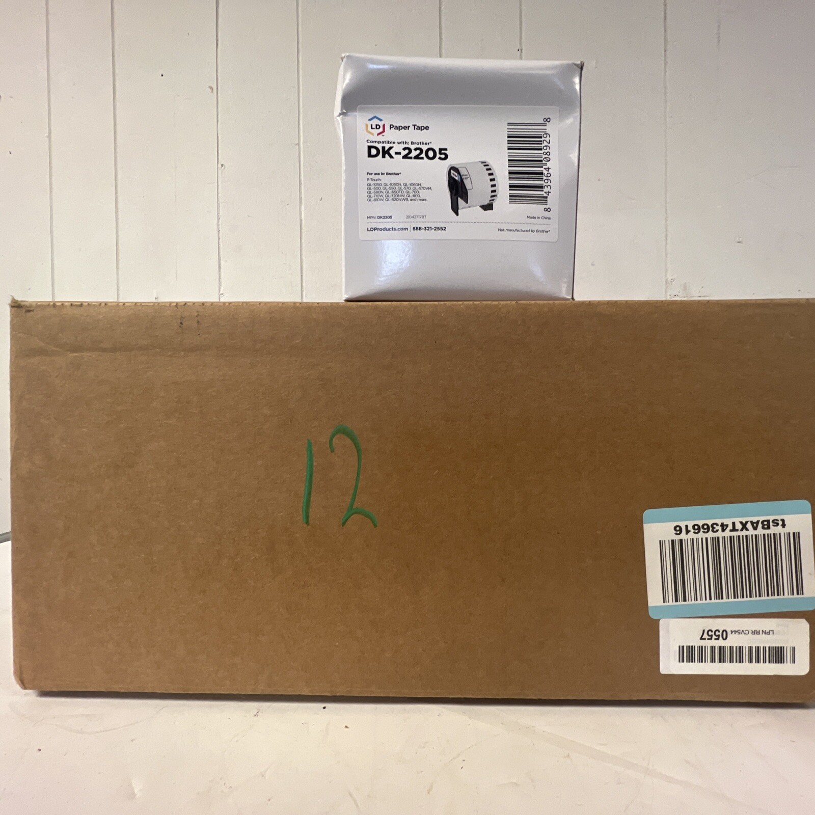 Lot of Ten (12) New Rolls LD Compatible Brother DK-2205 White Paper Tape