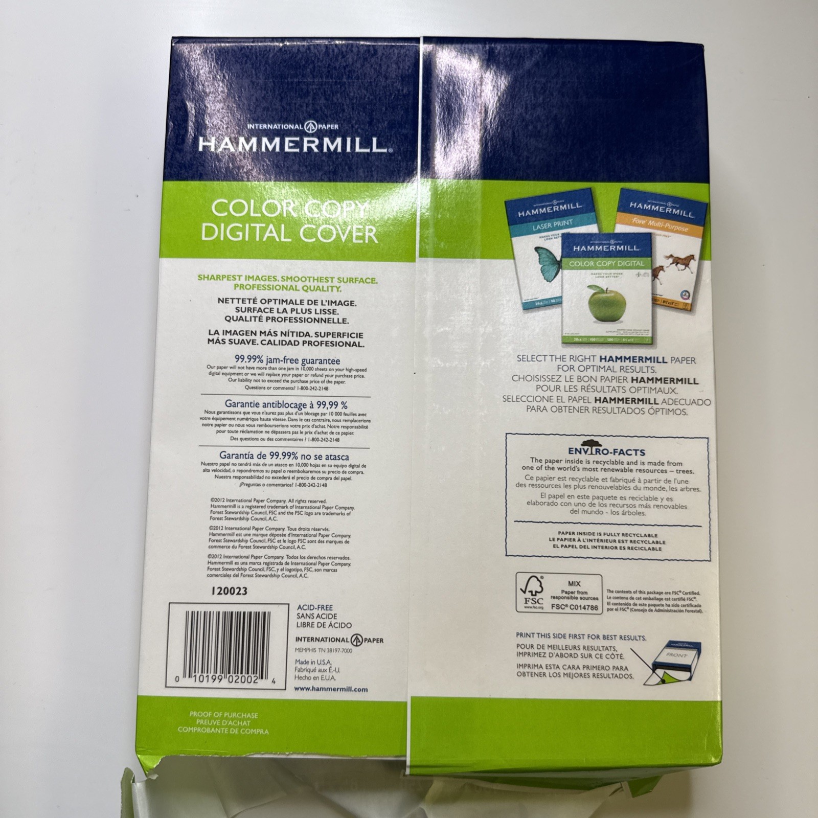 Hammermill 80lb. Cover Paper White 100 Brightness, 8.5”x11”, 250 Paper Sheets
