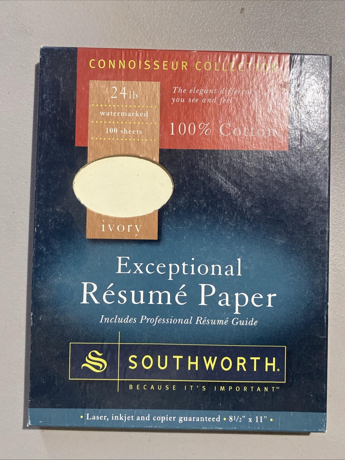 Southworth 100% Cotton Resume Paper Ivory 24 lbs. 8-1/2 x 11 Wove 100/Box R14ICF
