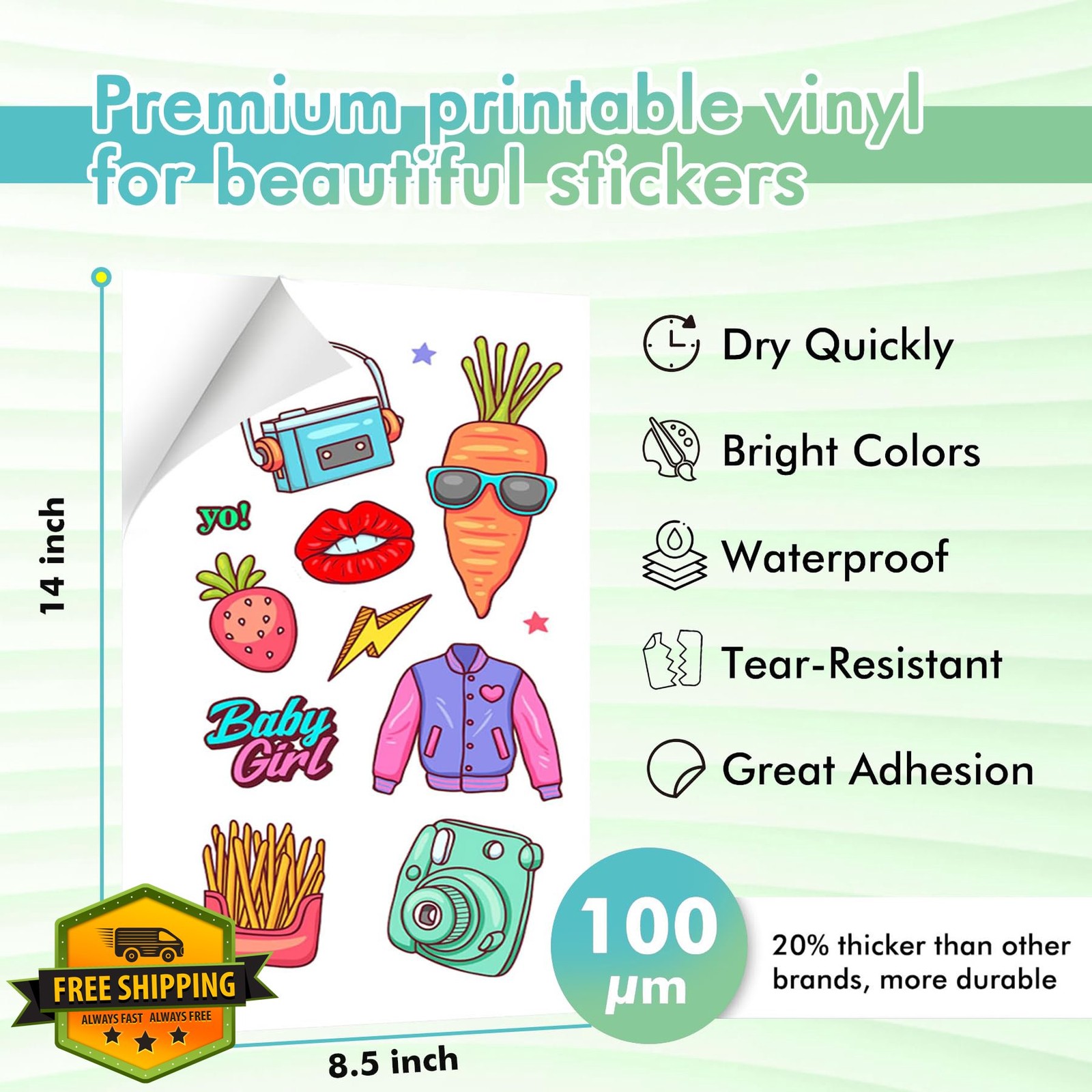 Koala Printable Vinyl Sticker Paper Inkjet 8.5×14 Matte White