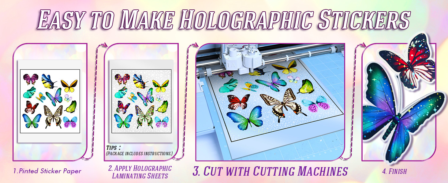 Koala Holographic Laminate Sheets A4 – Clear Self-Adhesive Sticker Paper, 25