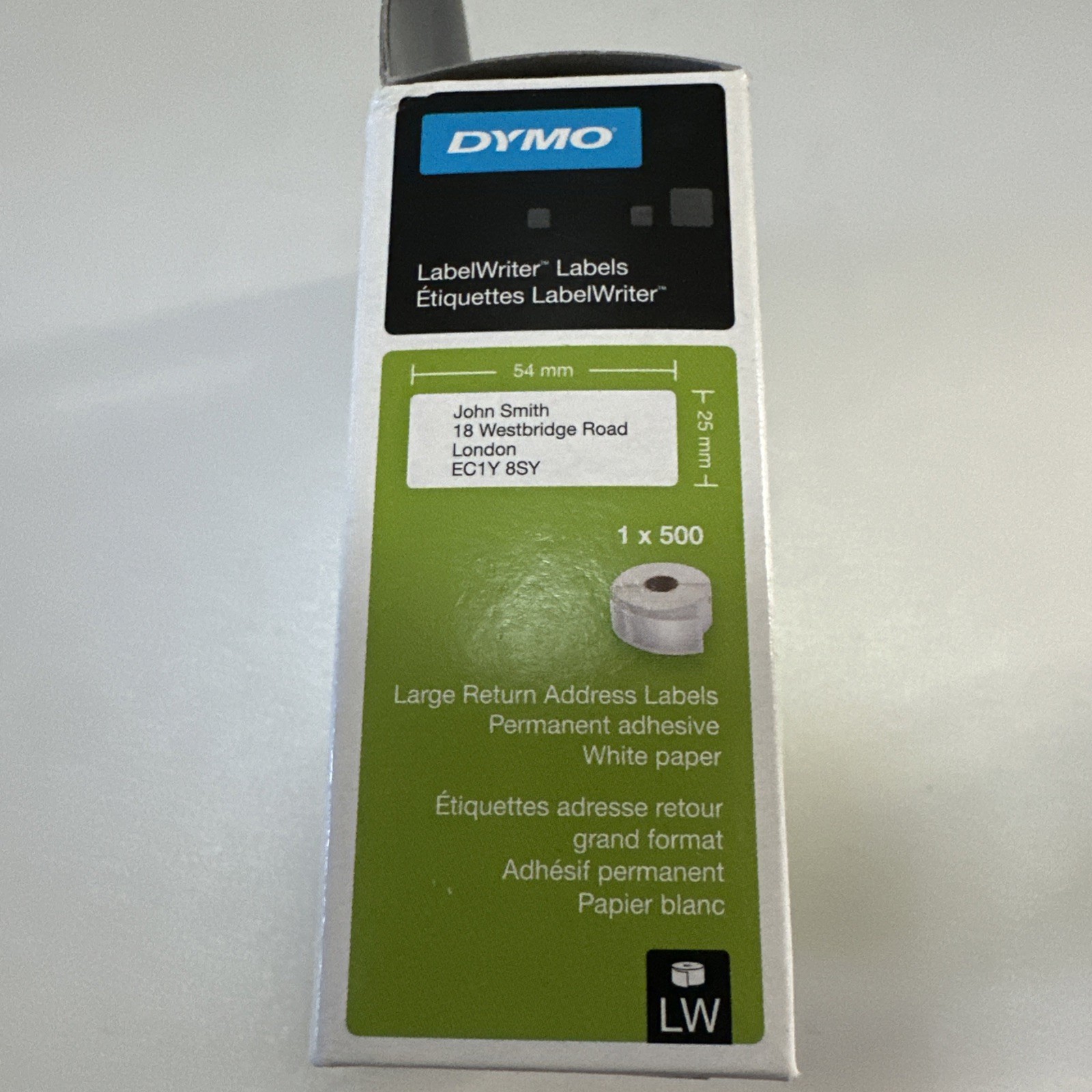 DYMO Large Return Address Labels 25mm x 54mm 1 x 500 Roll Labels New In Box
