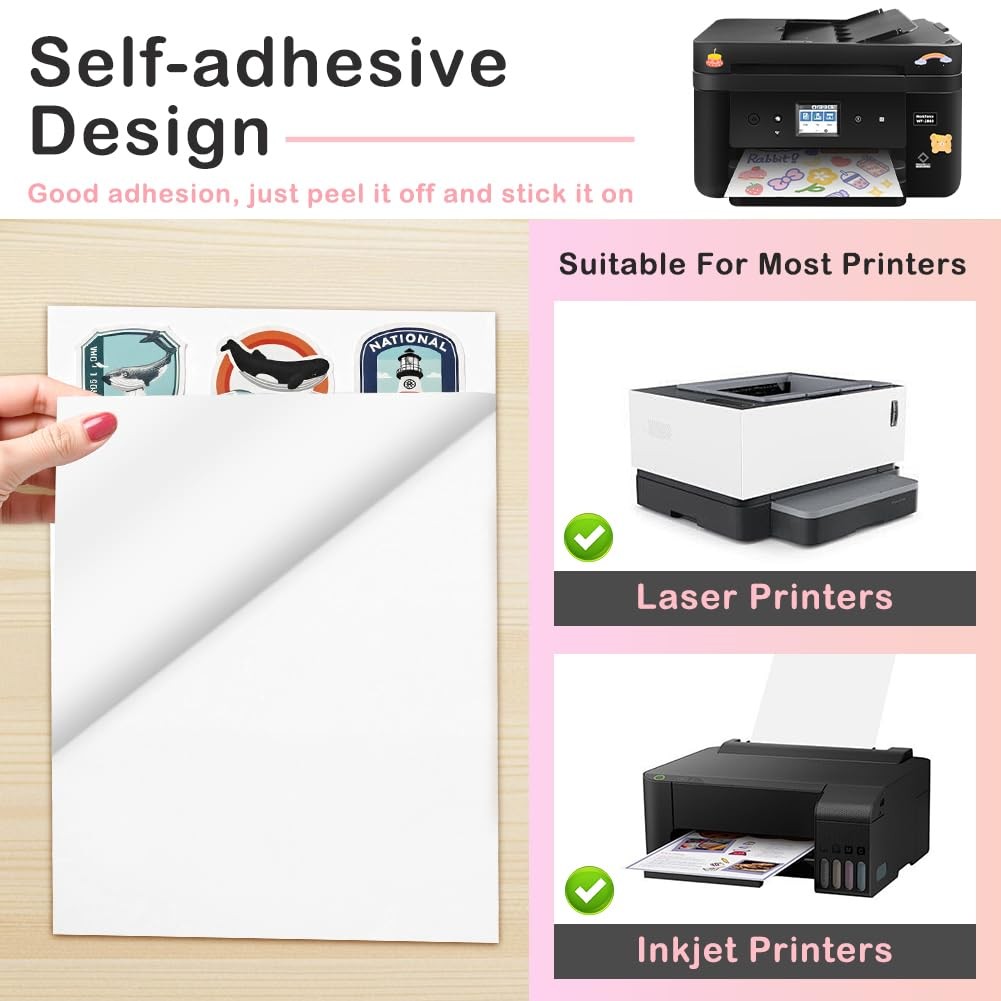 12 Sheets Sticker Paper for Printing A4, Labels Self Adhesive Printable A…