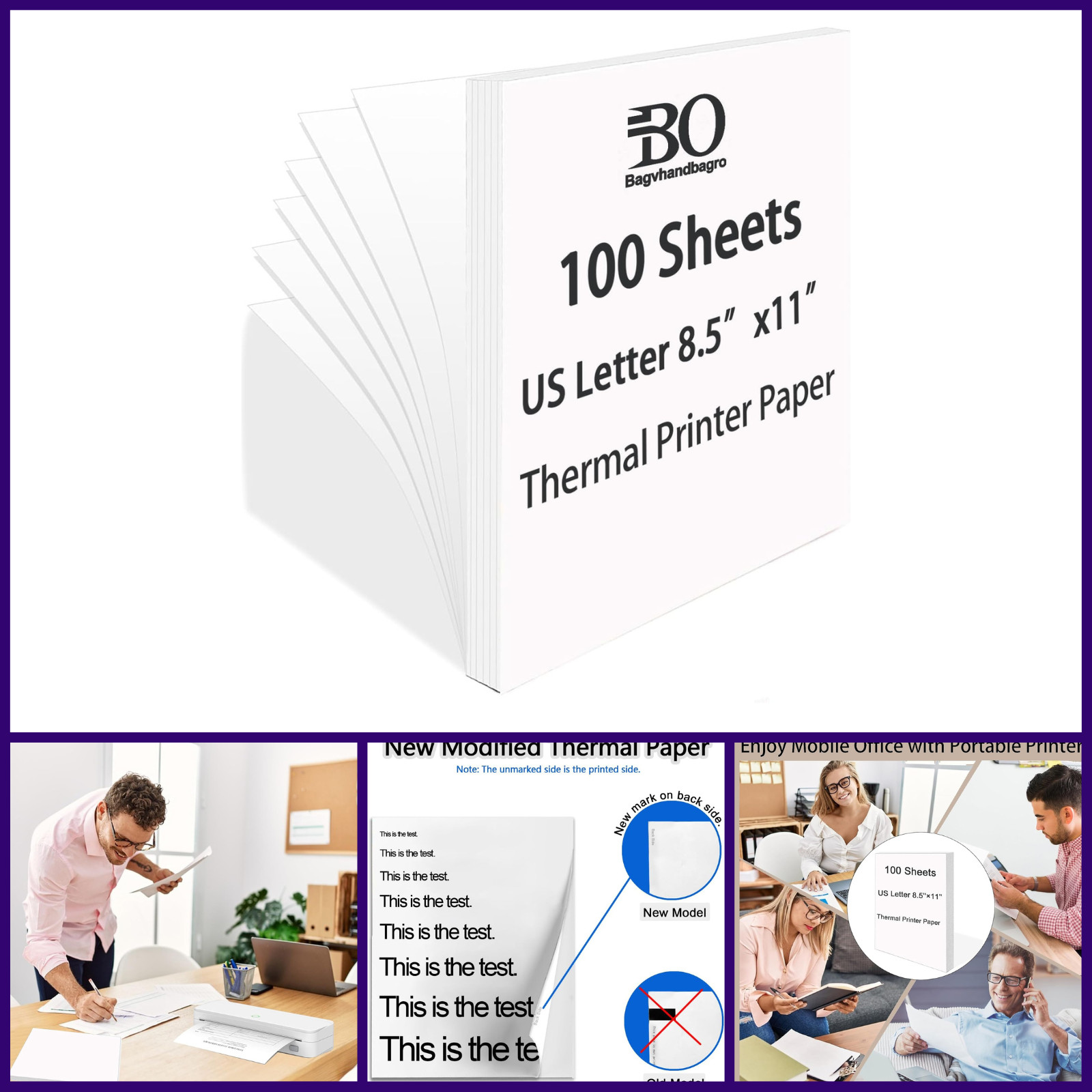 100 Sheets Thermal Printer Paper 8.5 x 11 Inch US Letter Size Compatible