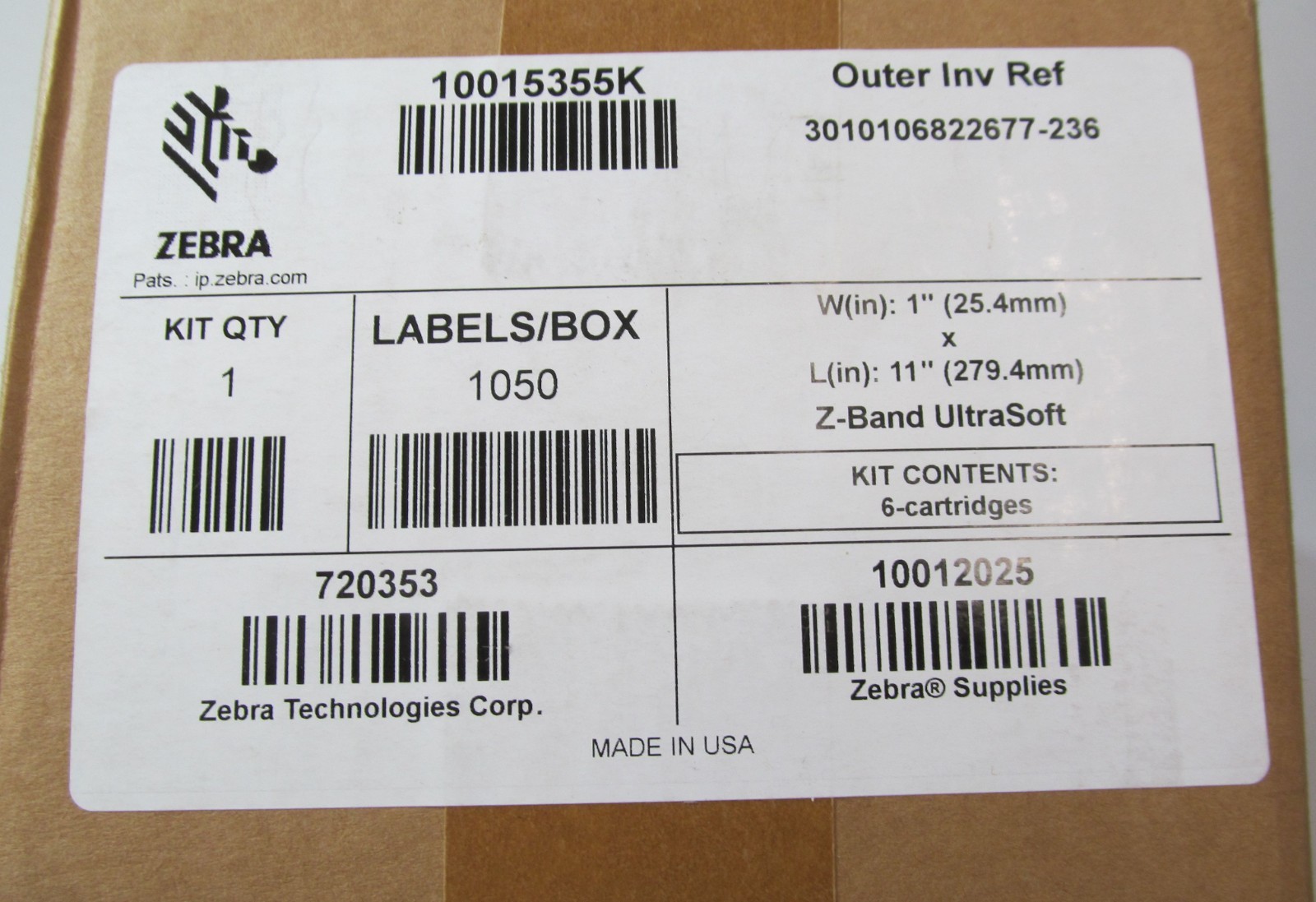 5-PACK ZEBRA 10015355K Z-BAND ULTRASOFT WRISTBAND CARTRIDGE REELS WHITE 1″ x 11″