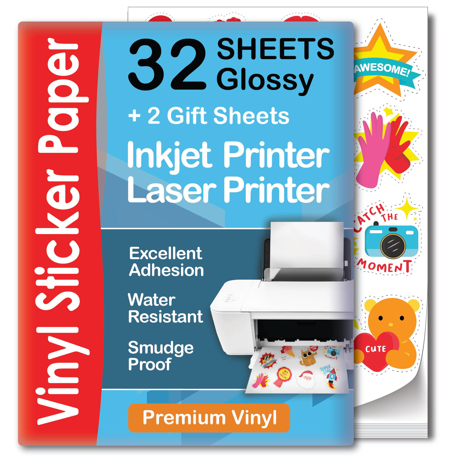 Premium Printable Vinyl Sticker Paper for Inkjet & Laser Printer – 32 Sheets …