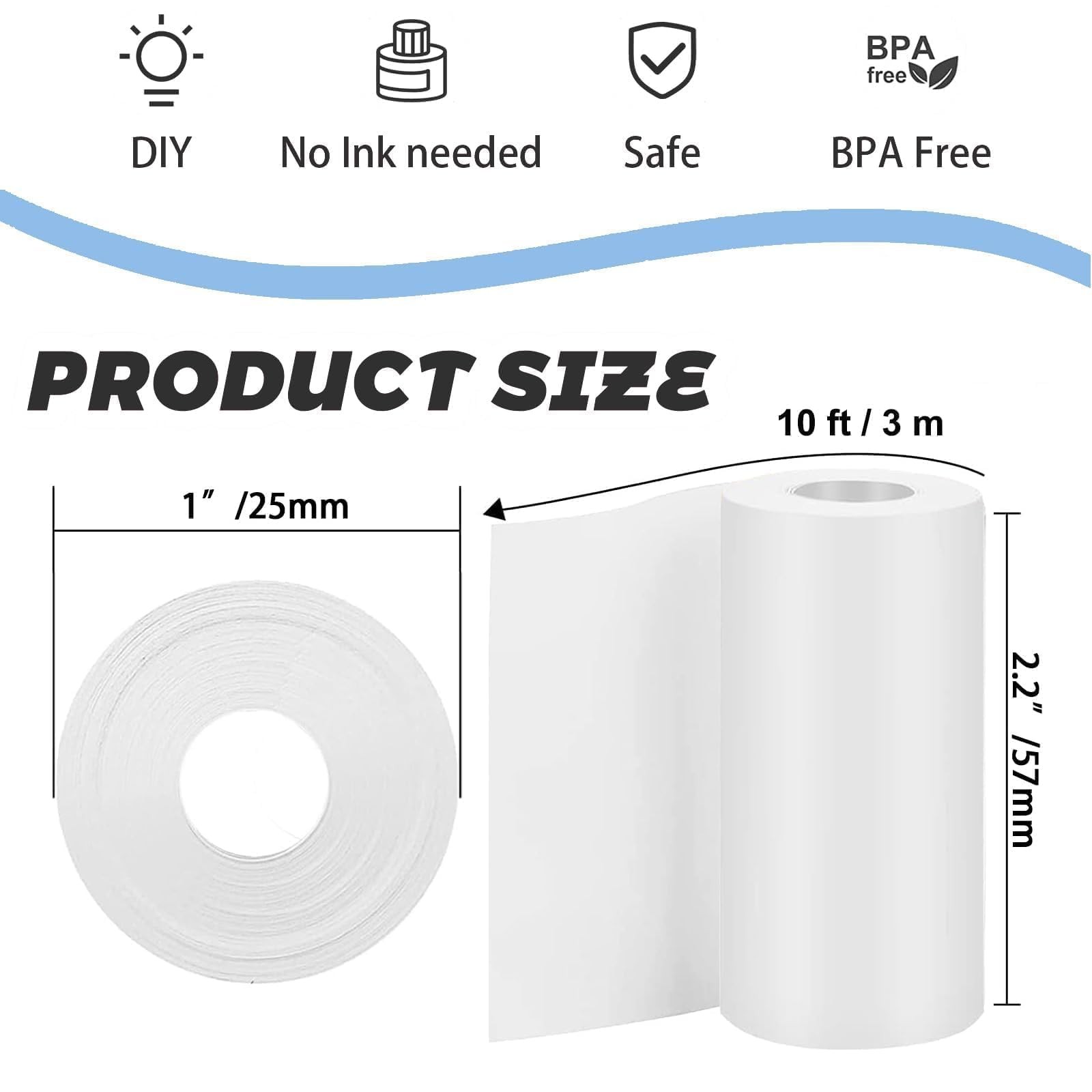 10 Rolls Self-Adhesive Thermal Paper, Glossy 57 x 25 millimeters, Sticker