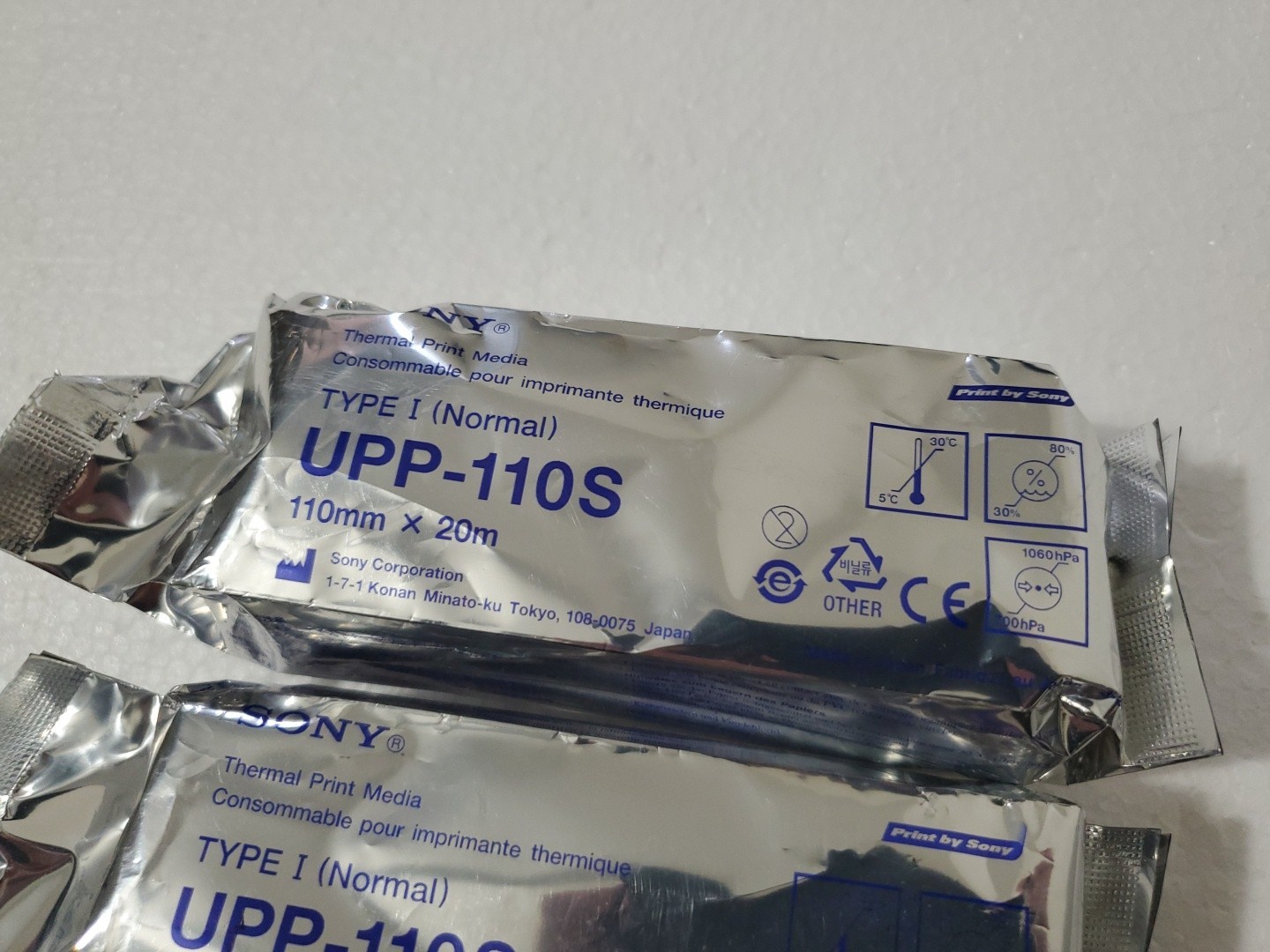 Sony UPP-110S Black & White Type 1 Thermal Print Paper 110mm x 20m – Lot 2 Rolls