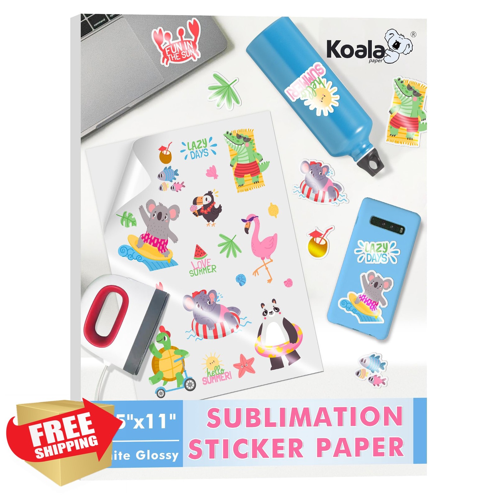 KOALA Glossy White 8.5×11″ 25 Sheet Waterproof Sublimation Sticker Paper