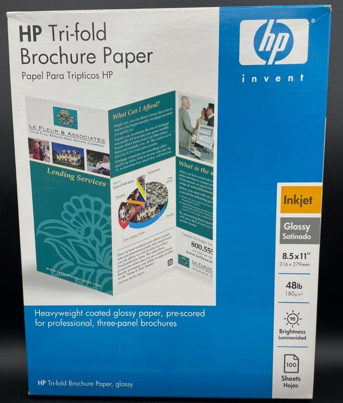 OPEN BOX HP Tri-Fold Brochure & Flyer Paper Glossy about 50 Sheets 8.5 x 11″