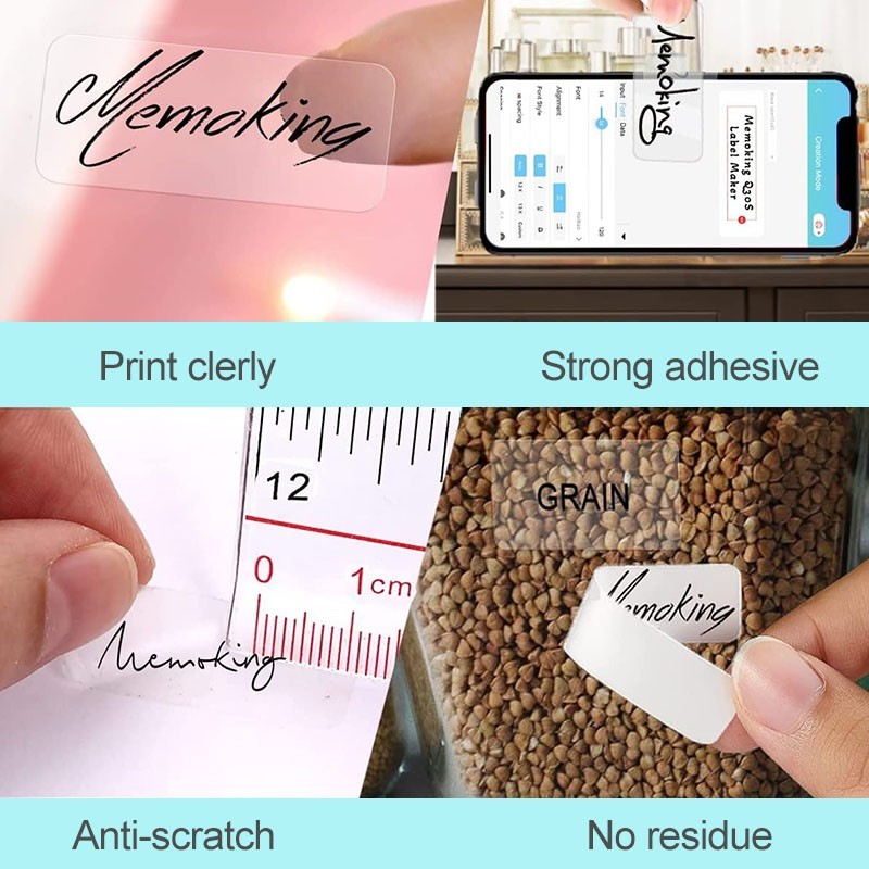 1/2” Transparent Thermal Sticker Tape Roll Adhesive Name Jar Clear Label D30