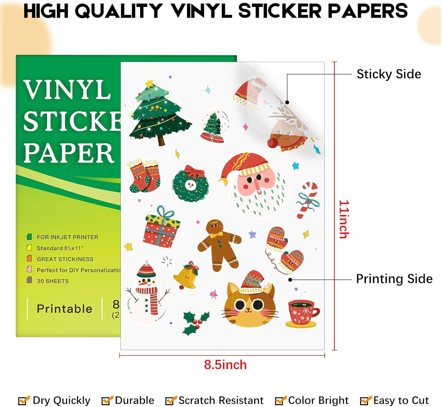 Aevdor 30 Sheets Printable Clear Sticker Paper for Inkjet Printer, Premium Vinyl