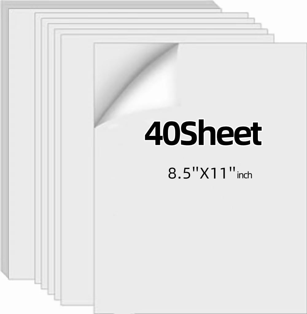 ZGBZCL Sticker Paper for Inkjet Printer 40 Sheets 8.5″ X 11″ Matte Full Sheet