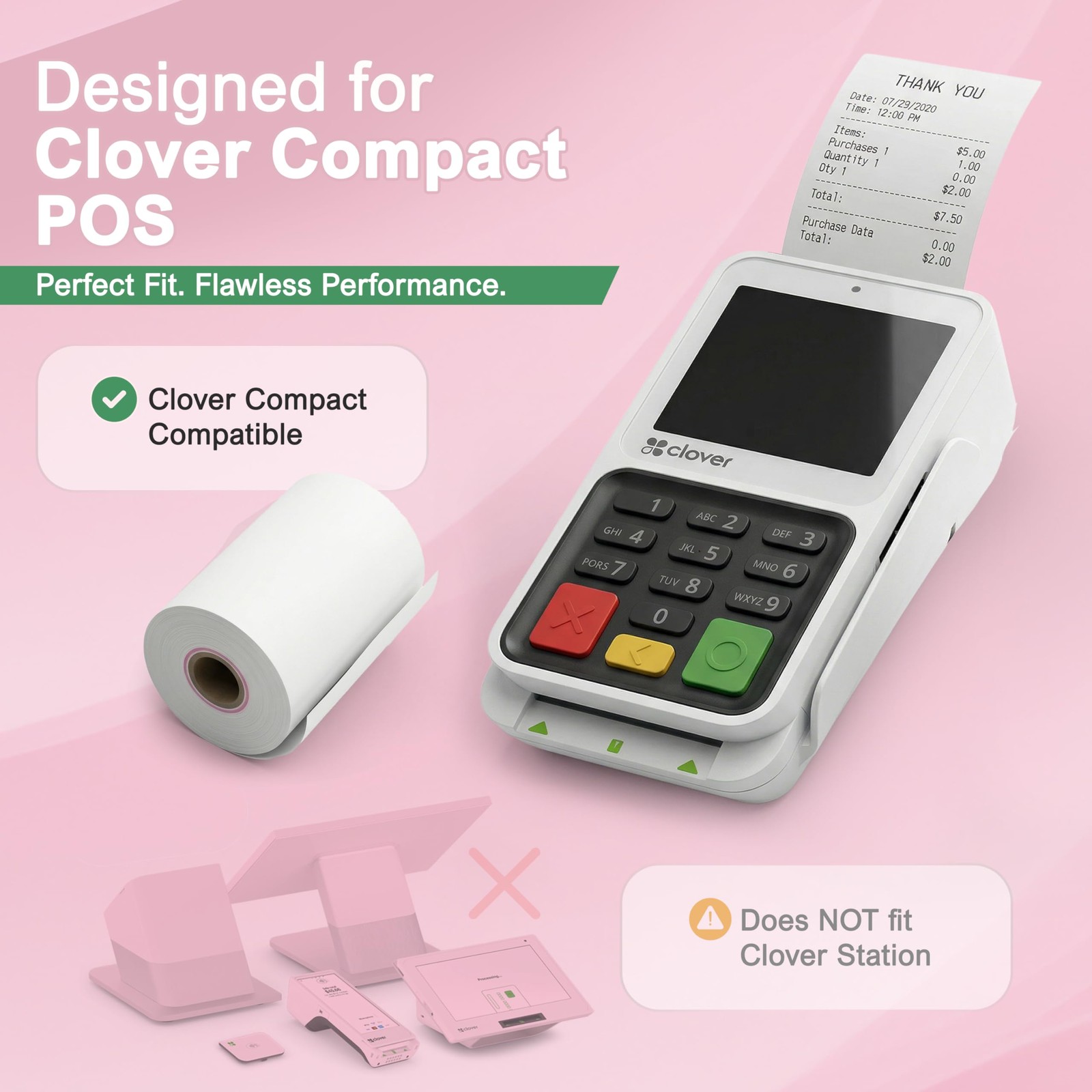 Vonlyst Compatible Clover Compact Countertop POS Thermal 10 rolls, White