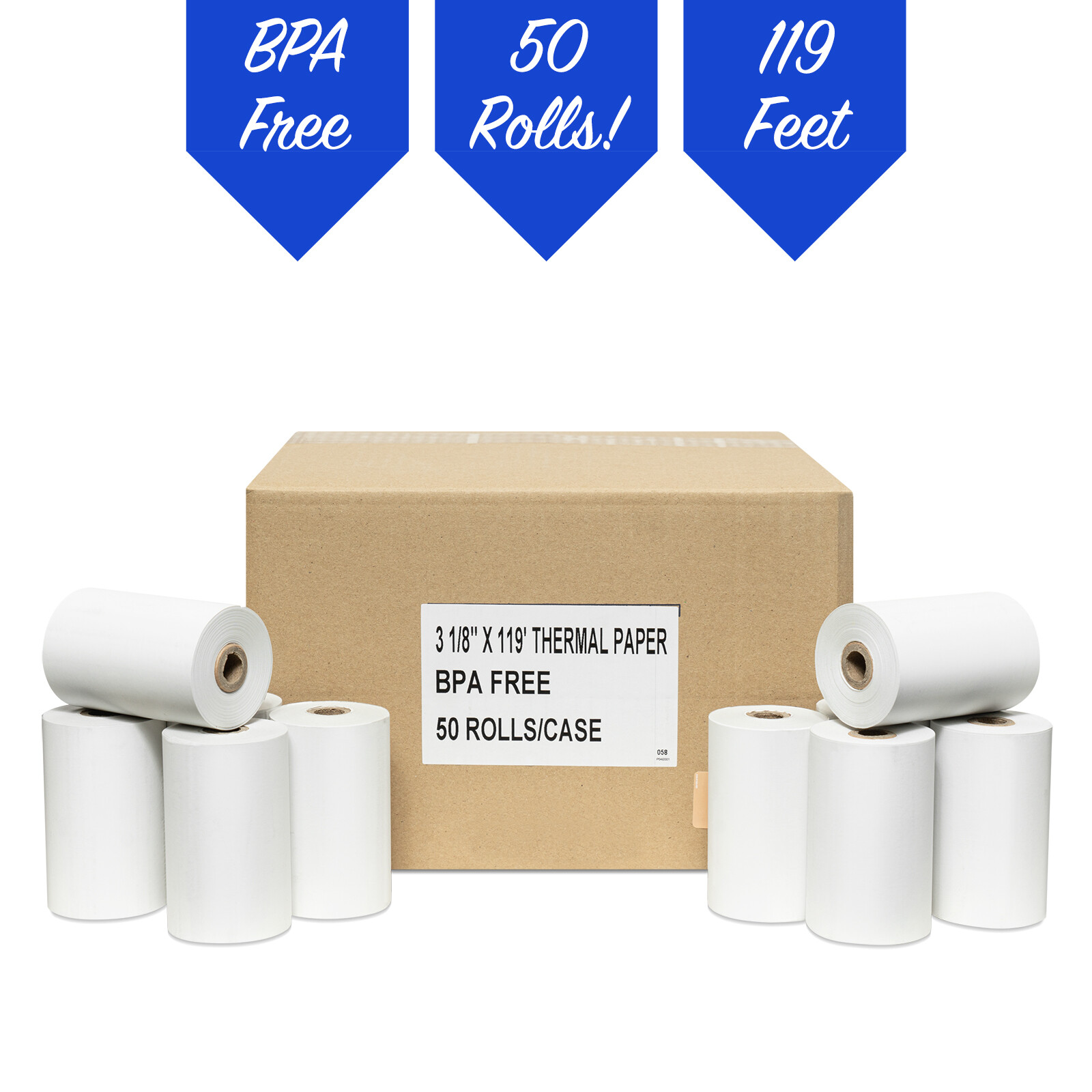 50 Thermal Receipt Paper Rolls, 3-1/8 Inch x 119 Feet