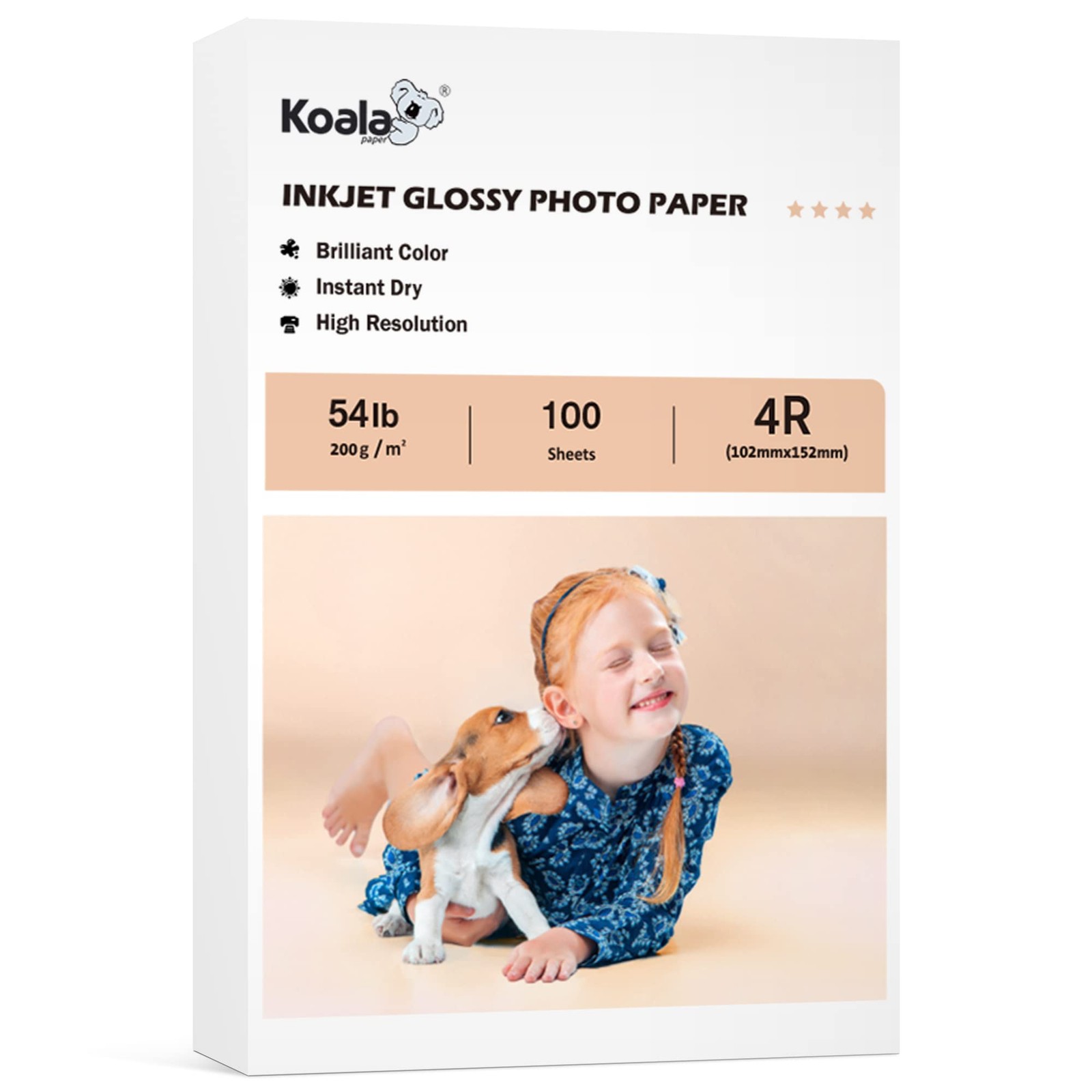 Koala Glossy Photo Paper 4×6 Inch 100 Sheets 54lb 200gsm for Inkjet Printer