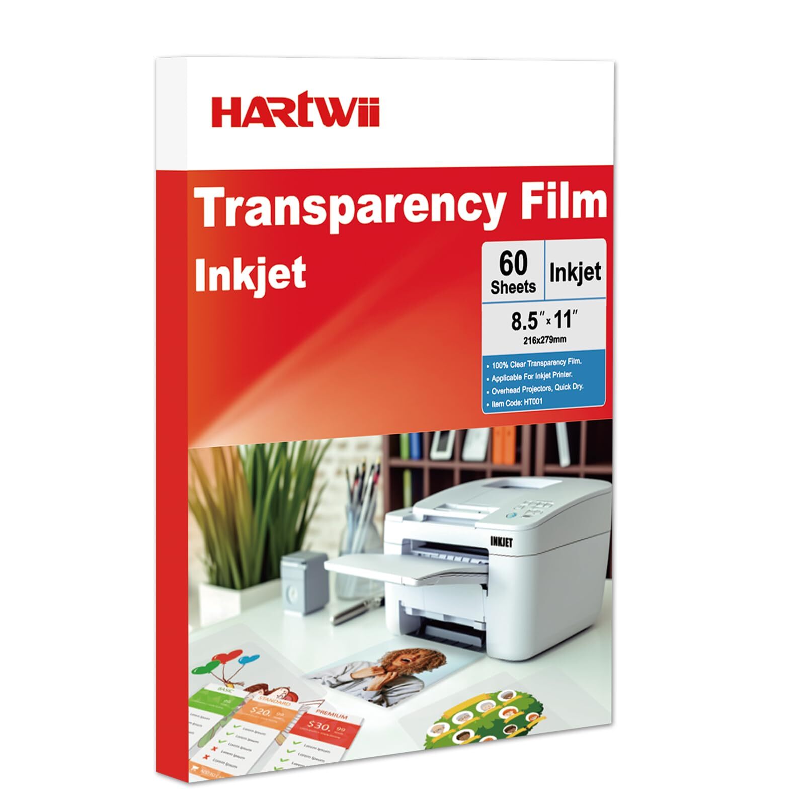 Inkjet Transparency Film 60 Sheets 8.5×11 Inches Dries Quickly Applicable for…