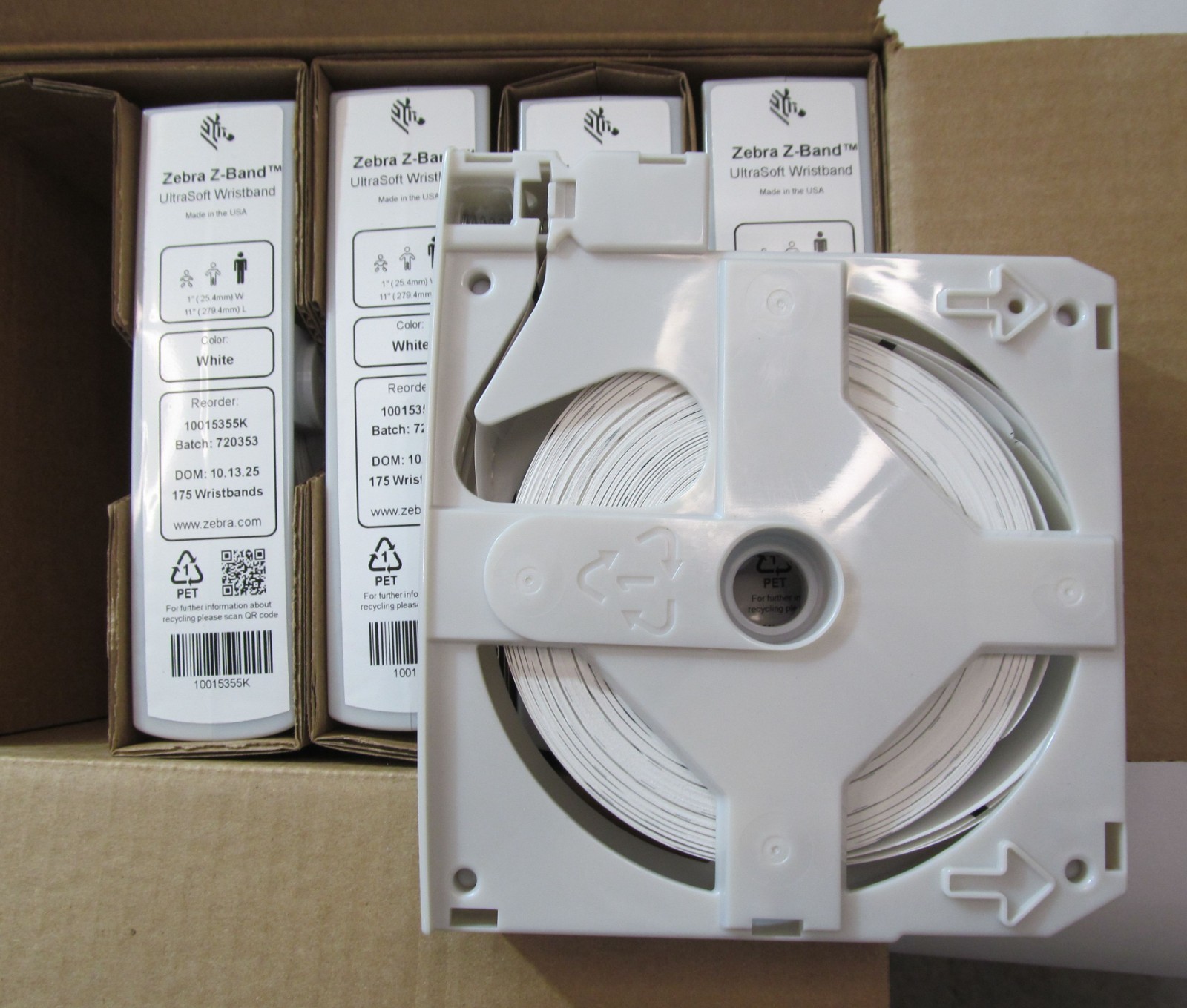 5-PACK ZEBRA 10015355K Z-BAND ULTRASOFT WRISTBAND CARTRIDGE REELS WHITE 1″ x 11″