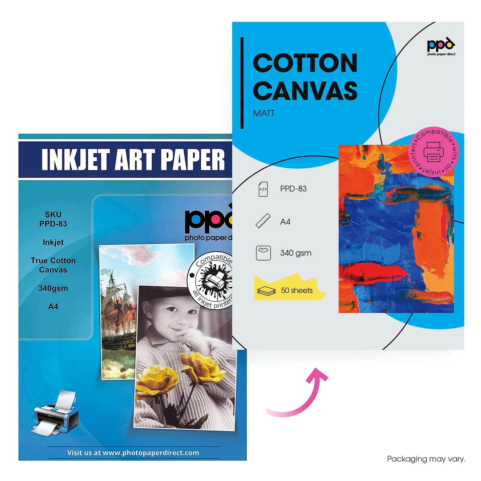 A4 x 50 Sheets Inkjet Canvas Printable Photo Paper 340g White, Matte, 100% Ba…