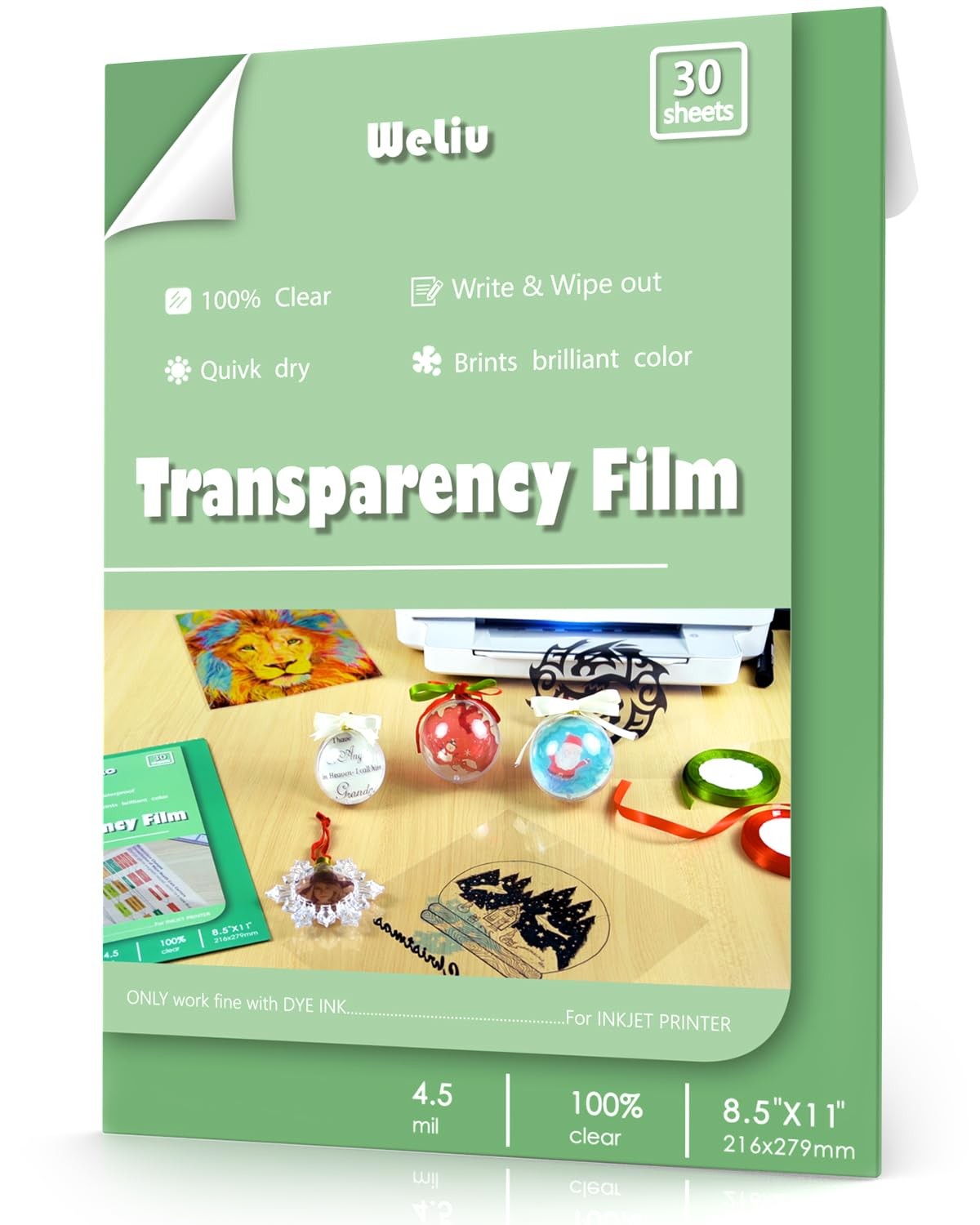 Weliu Transparency Sheets for Inkjet Printers, 30 Sheets 8.5″ X 11″, Clear Ac…