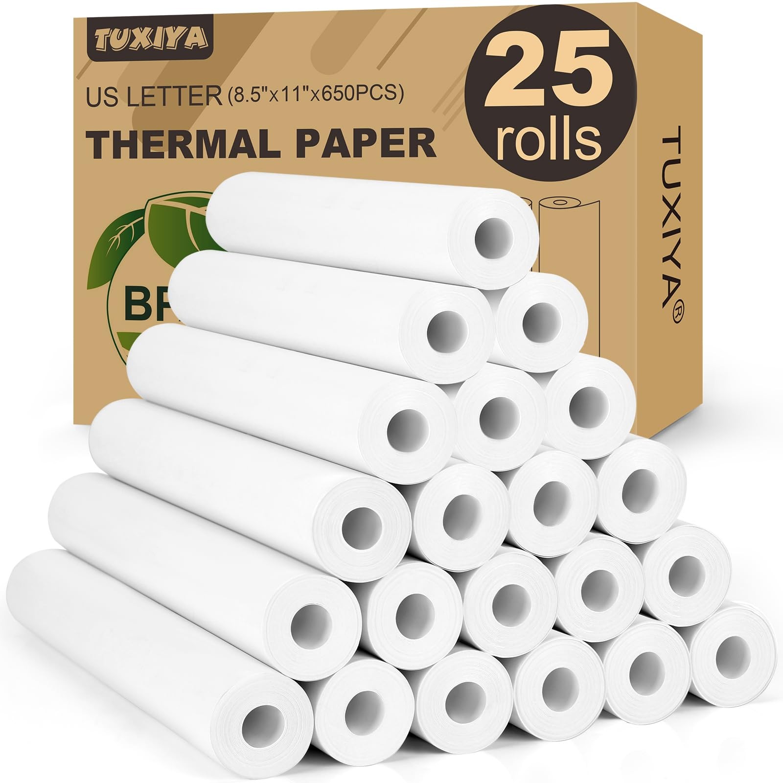 TUXIYA 25 Rolls Thermal Printer Paper 8.5″x11″ US Letter 25 Rolls, white