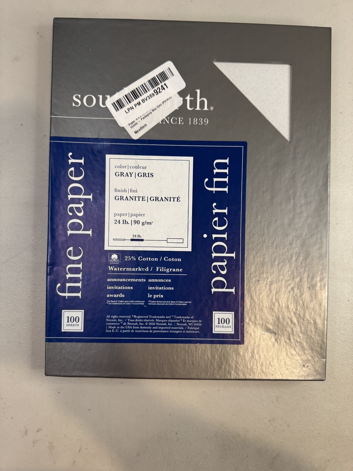 Southworth Fine Paper Gray Granite 24# Watermarked 25% Cotton 100-ct