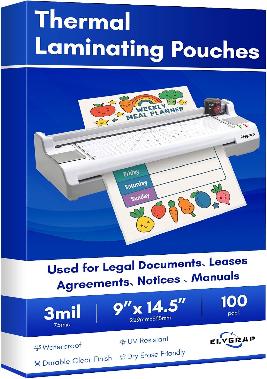 100 Pack Legal Size Laminating Sheets 8.5″x14″ (9×14.5) – 3Mil Thick Clear