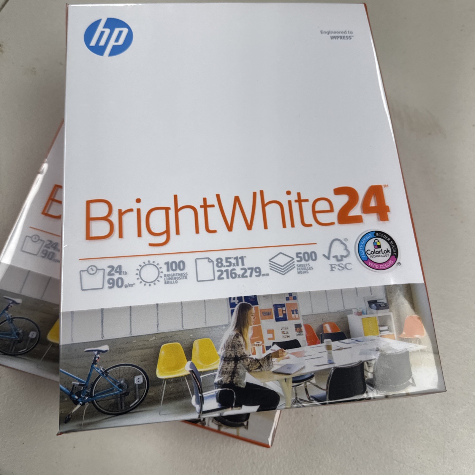 HP Bright White 24 Printer Paper 500 Sheets for Color Printing 100 Bright 2 PK