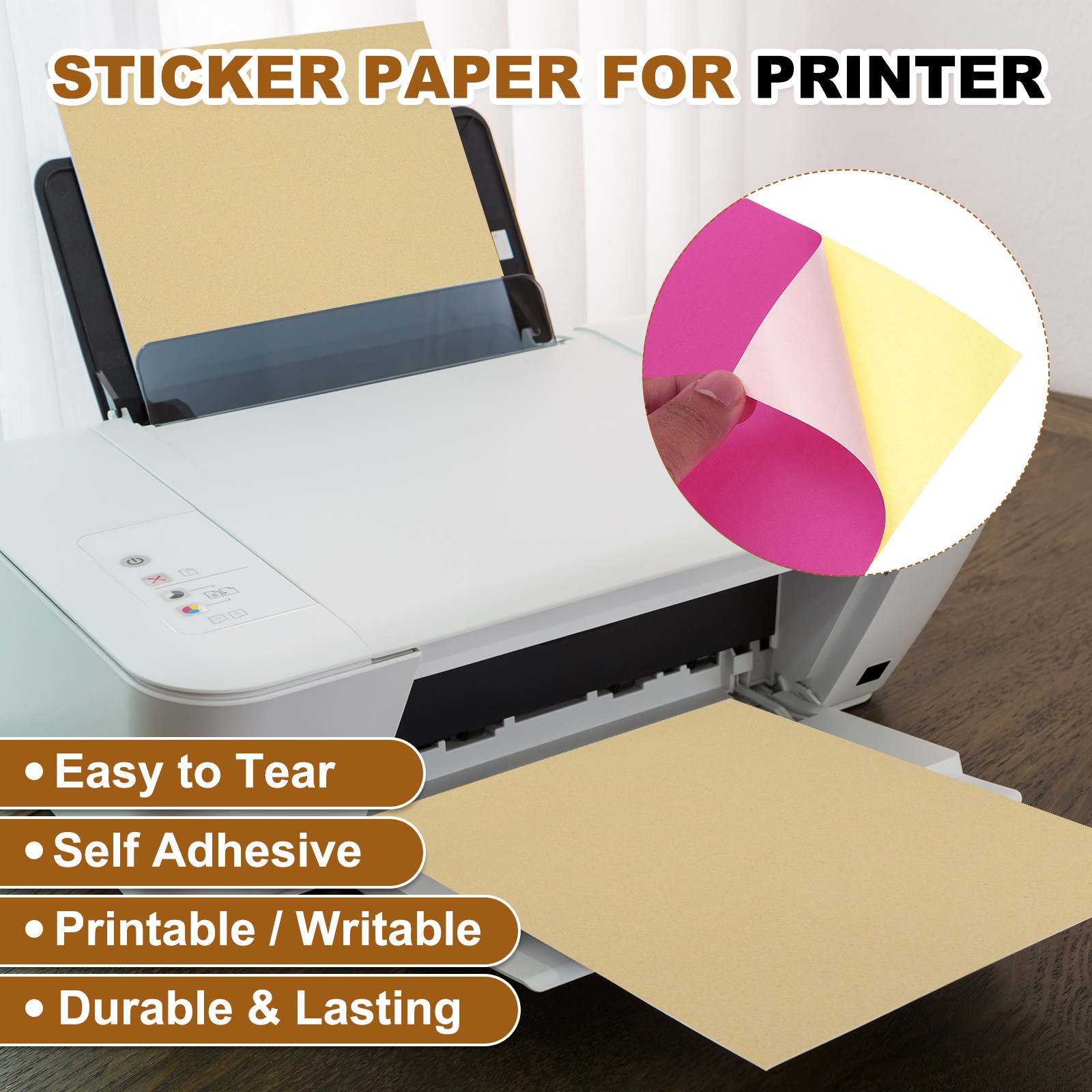 15 Sheets Printable Vinyl Sticker Paper for Inkjet Printer, Pink