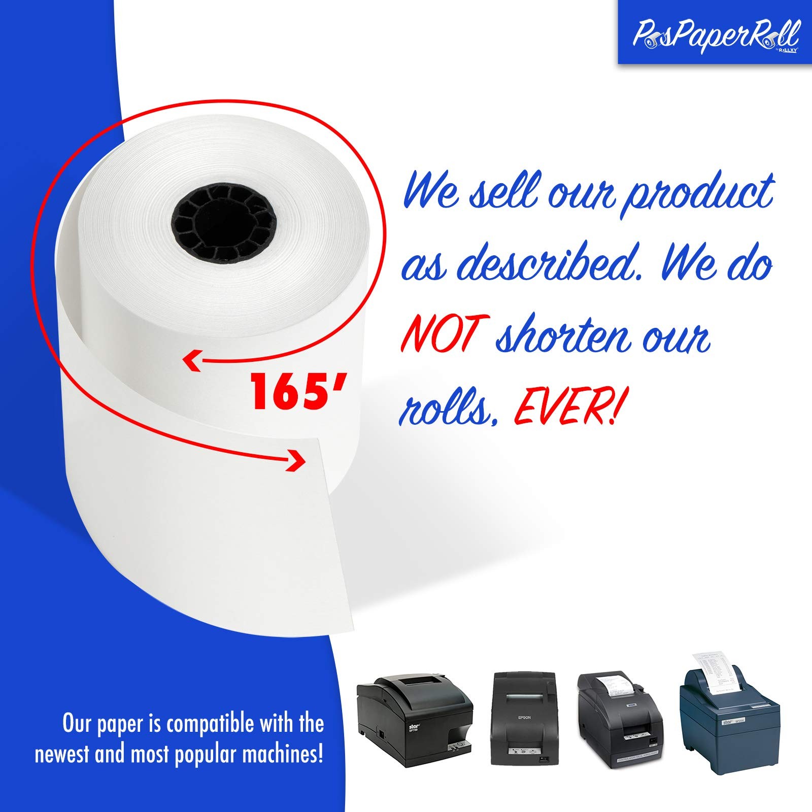 3″ x 165′ CASH REGISTER ROLLS,1 PLY BOND PRINTER x 1-Ply Bond, White