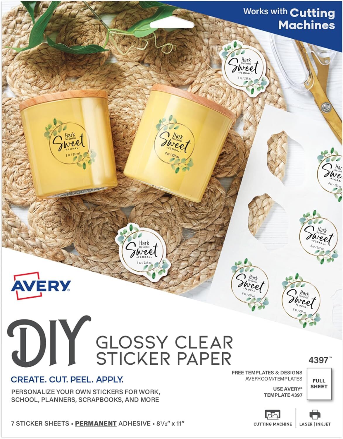 Avery Printable Sticker Paper, 8.5″ x 11″, Laser & Inkjet Printers, Glossy Clear