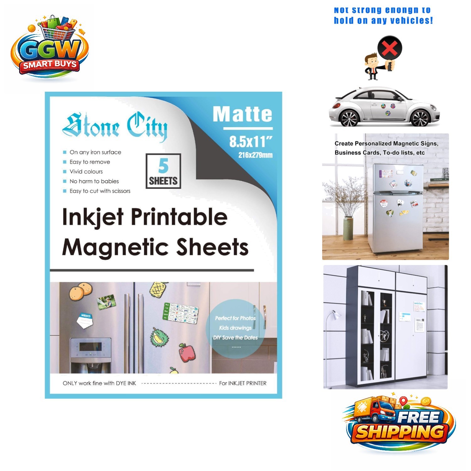 Vibrant 5 Sheets of 8.5×11 Magnetic Printer Paper for Personalized Projects