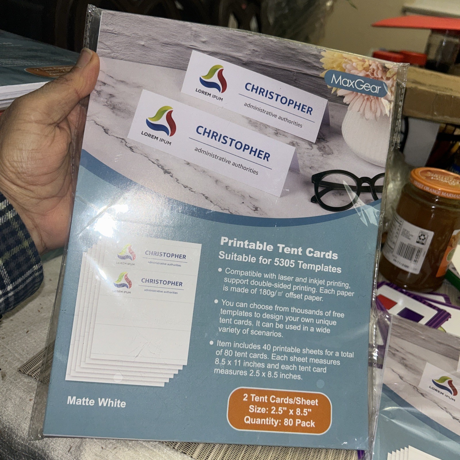 2 X MaxGear Printable Tent 80 Card 2.5” X 8.5” 40 Sheets Matte White Temp. 5305