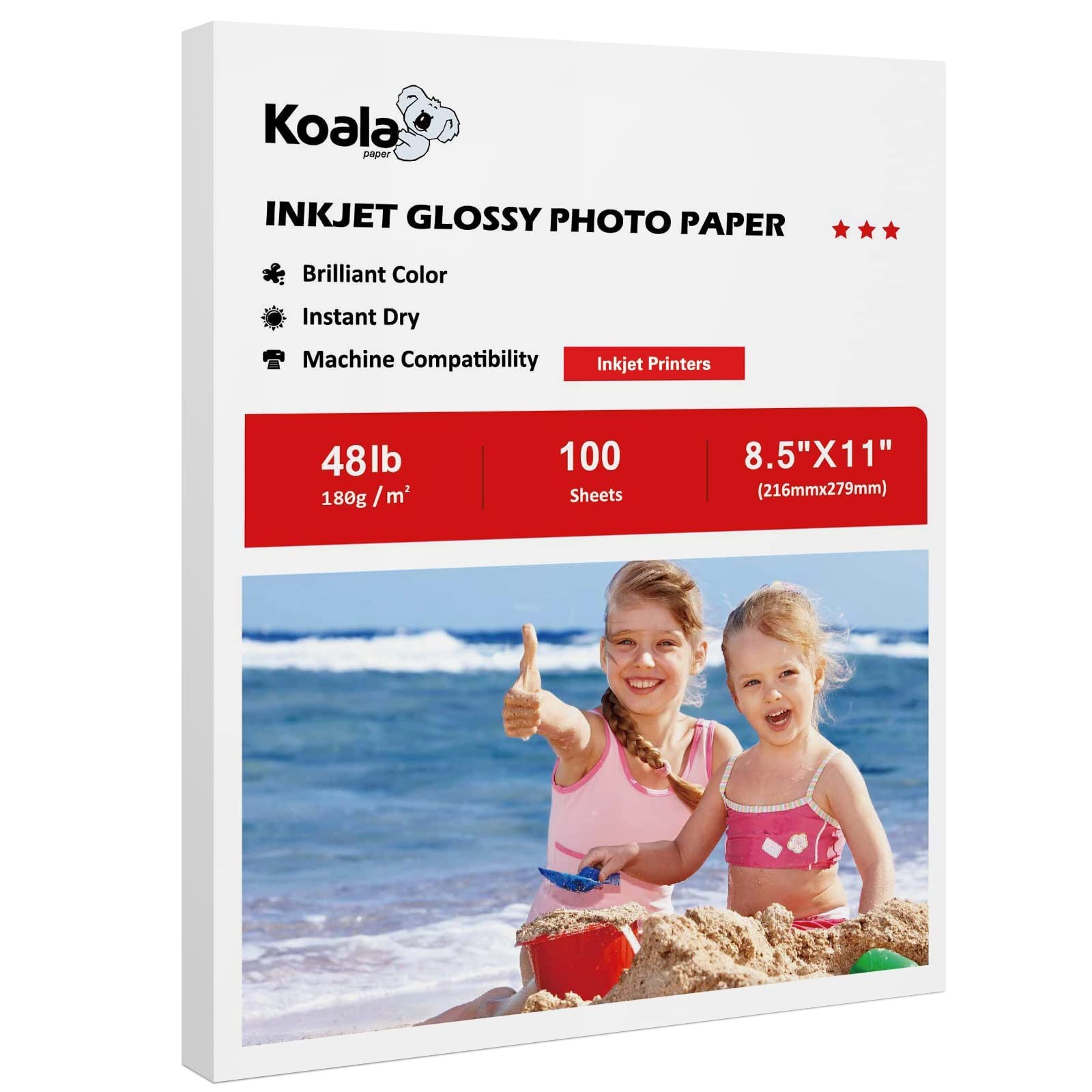 Koala 48LB 180GSM Glossy Inkjet Photographic Paper 8.5×11 In 100 Sheets