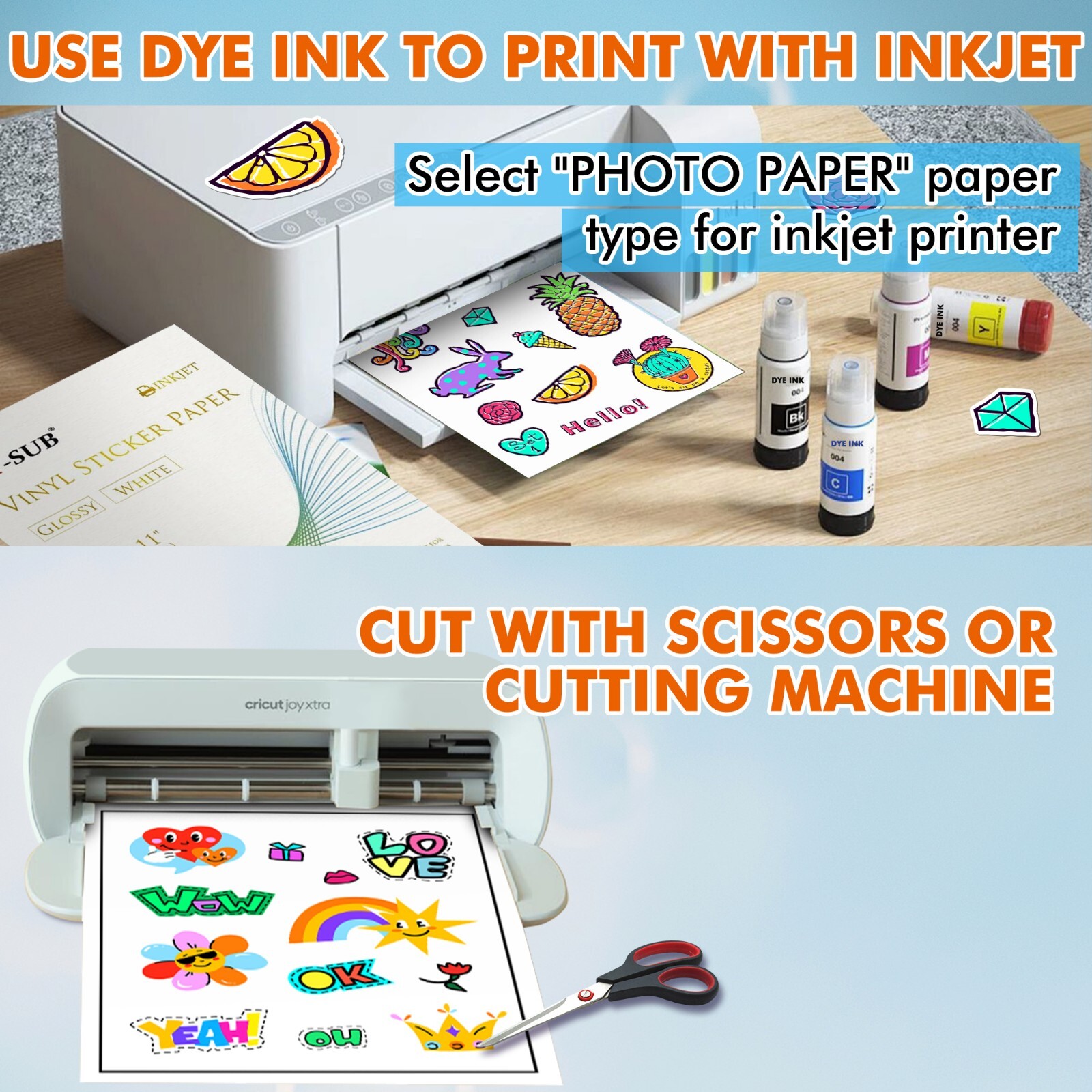A-SUB Printable Vinyl Sticker Paper Glossy White Waterproof Sticker Sheets 50PK