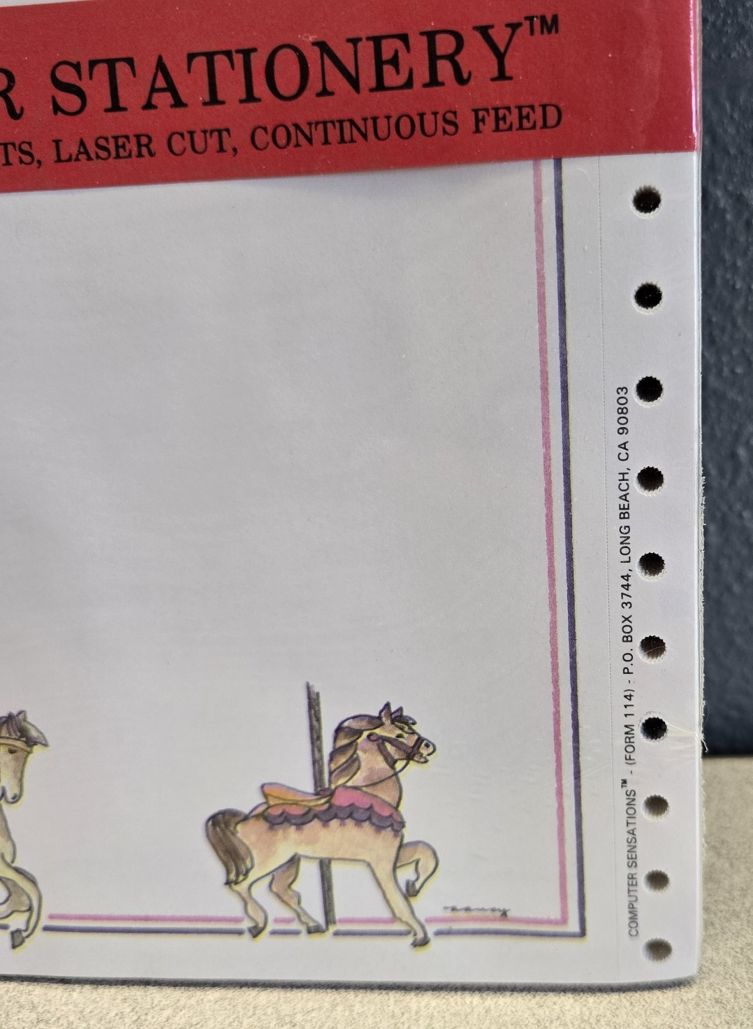 Carousel Horses Whimsical Computer Stationary 100 Sheets Laser Cut Pin Feed NEW