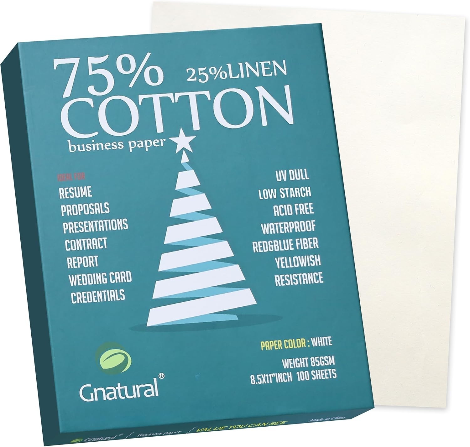 75% Cotton 25% Linen Paper, 85gsm Inkjet Printing 8.5″×11″, White