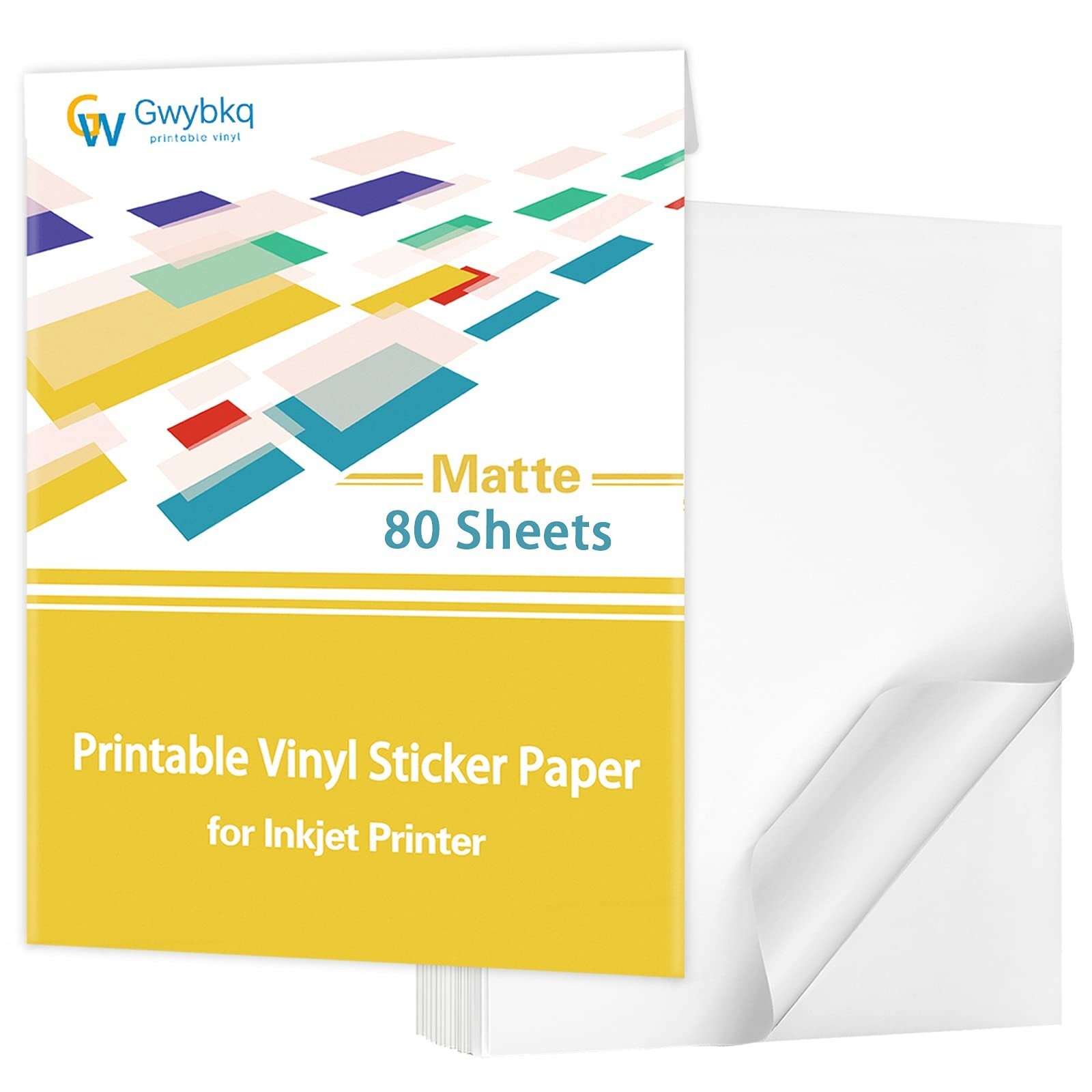 Gwybkq Premium Printable Vinyl Sticker Paper for Inkjet Printer,80 Sheets Mat…