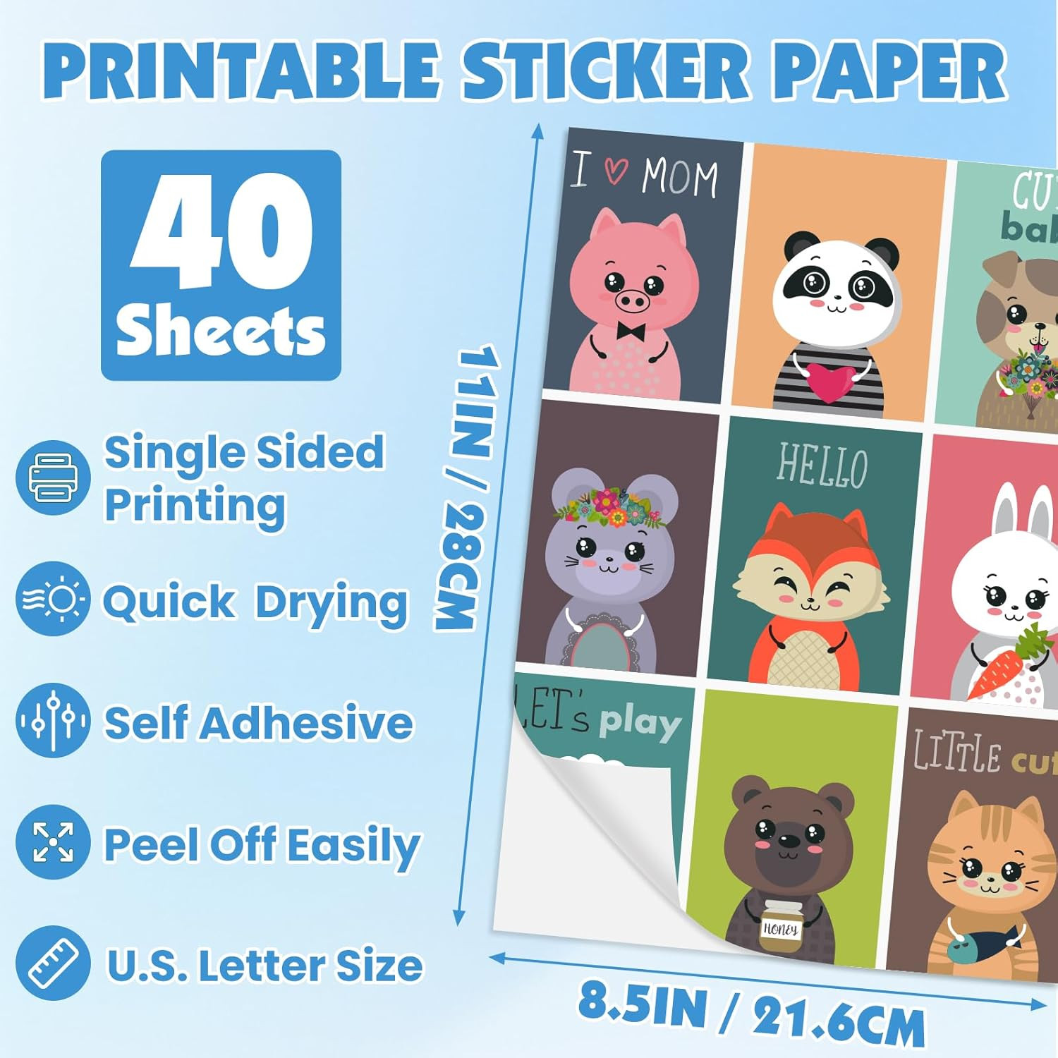 40 Sheets Glossy Sticker Paper, 8.5In X 11In Sticker Paper for Inkjet & Laser Pr