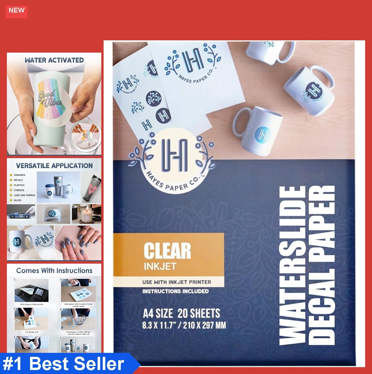Waterslide Decal Paper Clear A4 Inkjet 20 Sheets 200gsm Quick Dry Transfer