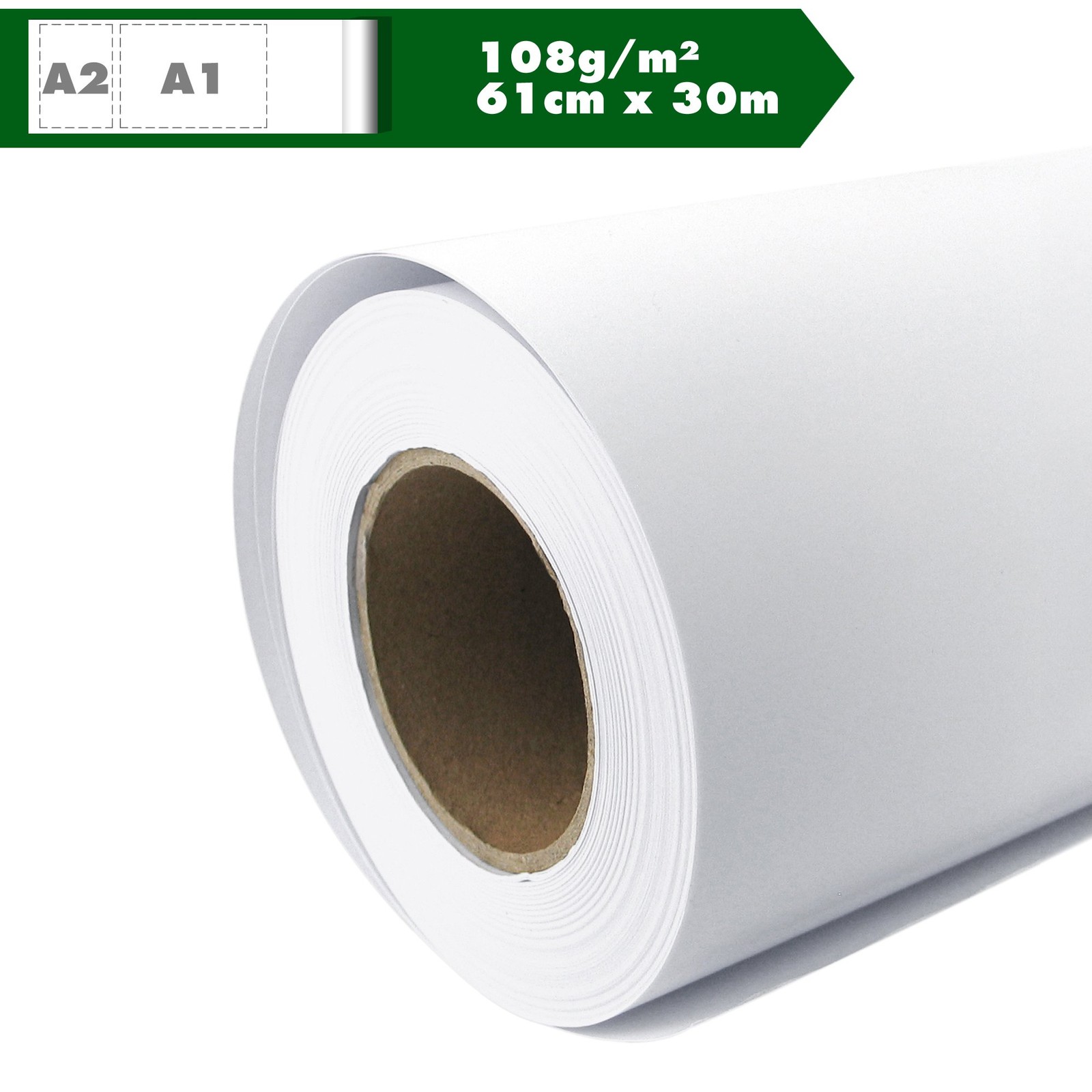 Plotter Paper Roll Matt 108gsm 61cm x 30m A1 A2 Inkjet Plotter Coated…