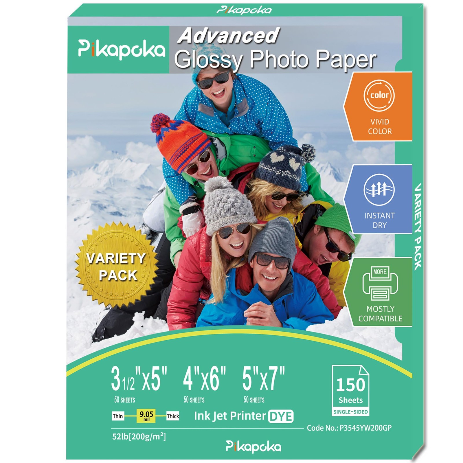 150-Pack Glossy Photo Paper 3.5×5 4×6 5×7 Assorted Sizes for Inkjet