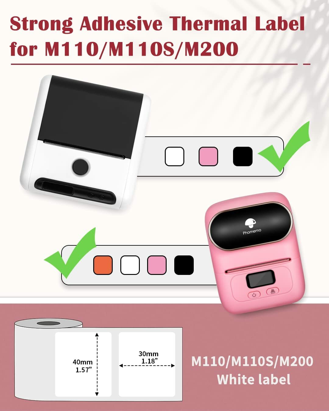6 Roll 1380 Labels for Phomemo M110 M100 Printer, 40 x 30mm Square Thermal Paper