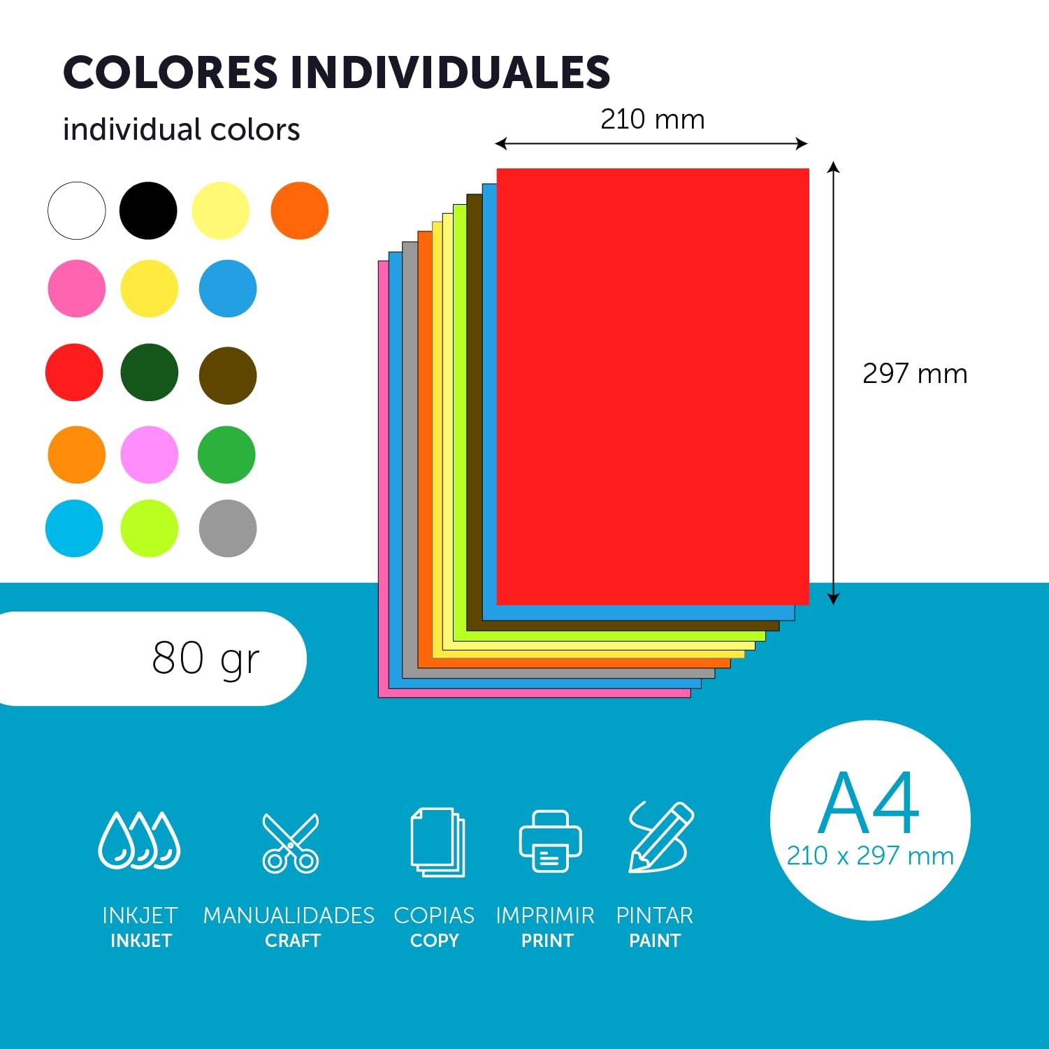 Colourful Paper A4 80g for Printers & Crafts, Coloured Sheets for Kids, Creat…