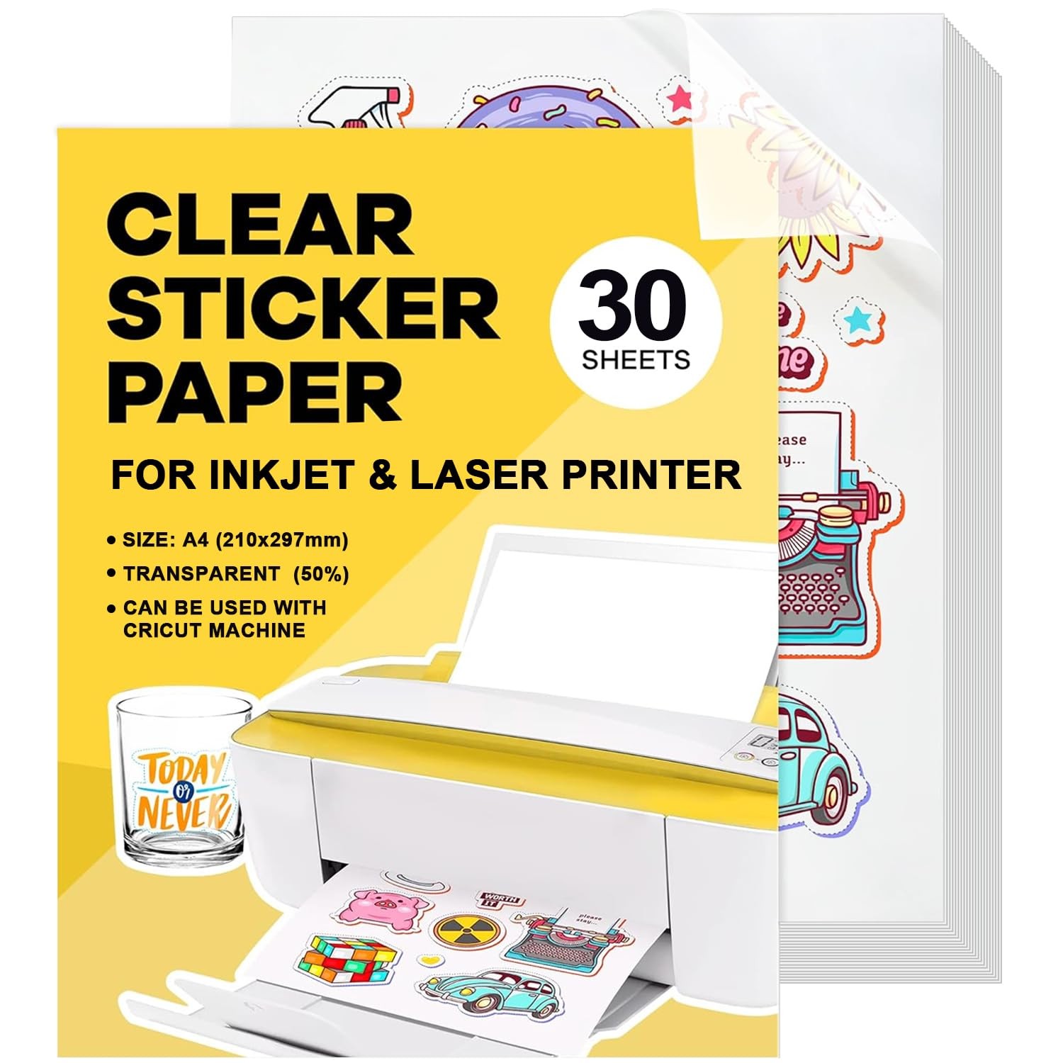 Sticker paper paper for printing 30pcs A4 waterproof printable adhesive film…