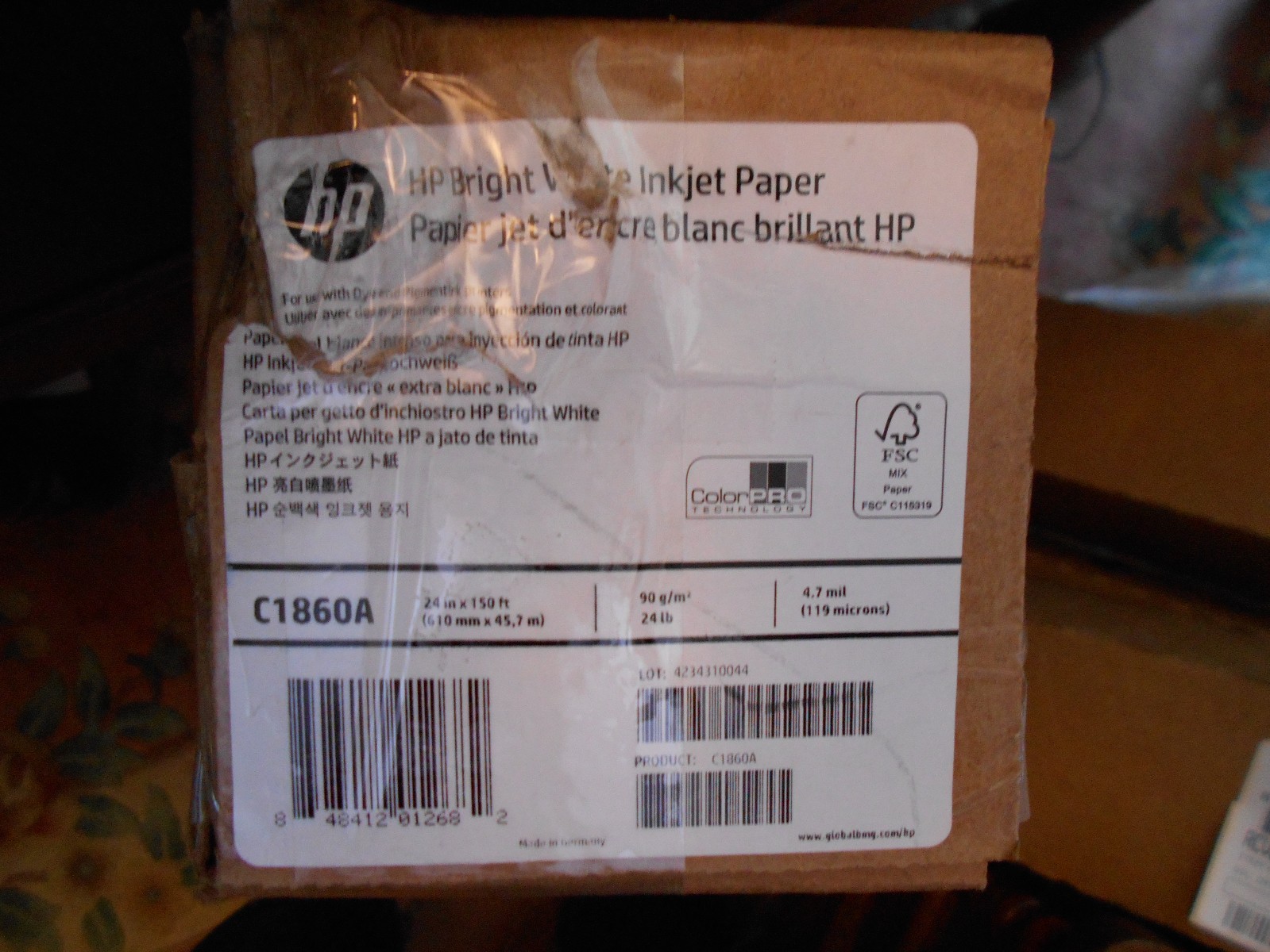 HP Bright White Inkjet Paper 24 Inches x 150 Feet Roll C1860A, NEW