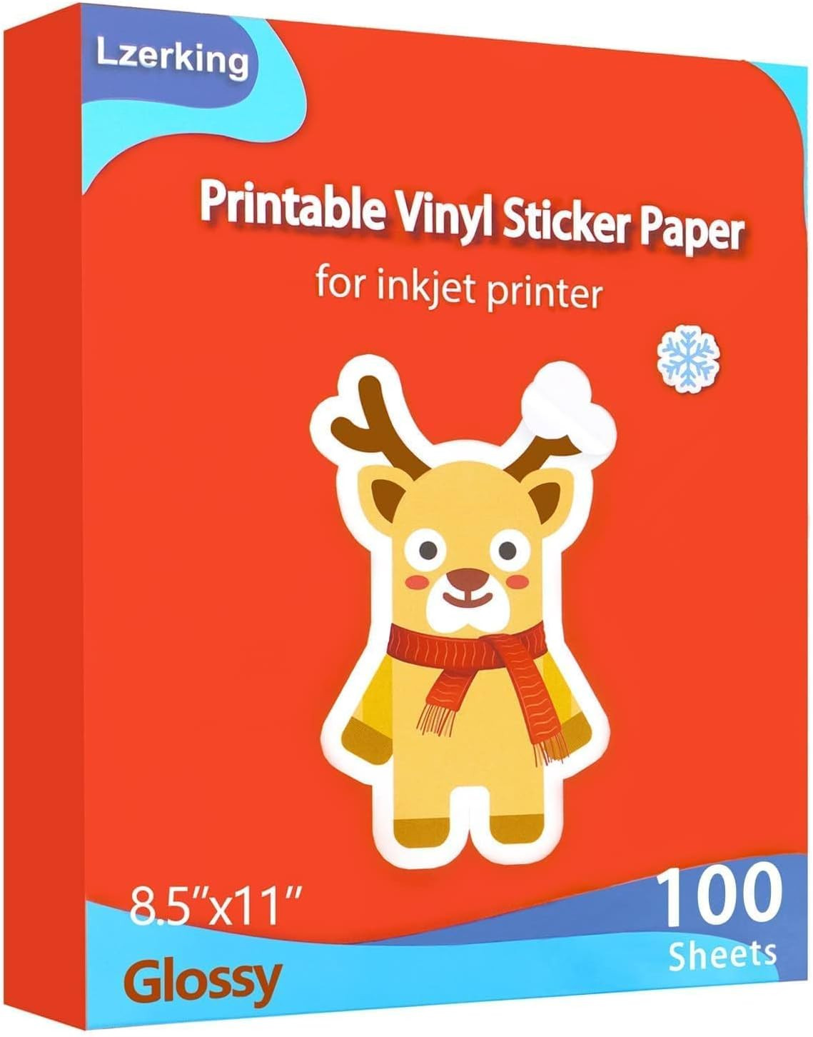 Printable Vinyl Sticker Paper for Inkjet & Laser Printers, 100 Sheets 8.5X11″ Gl