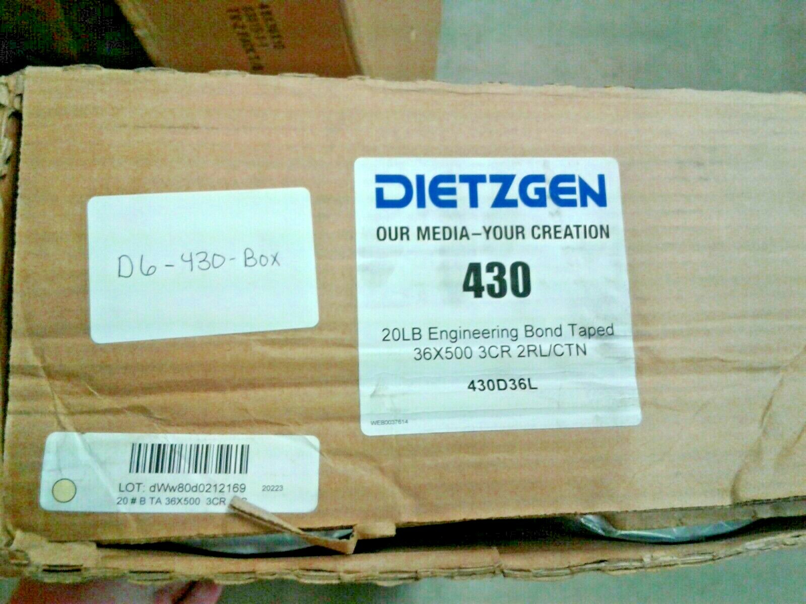 Dietzgen 36”x 500’ 430 20lb Engineering Bond Paper 2 Rolls Per Carton 430D36L