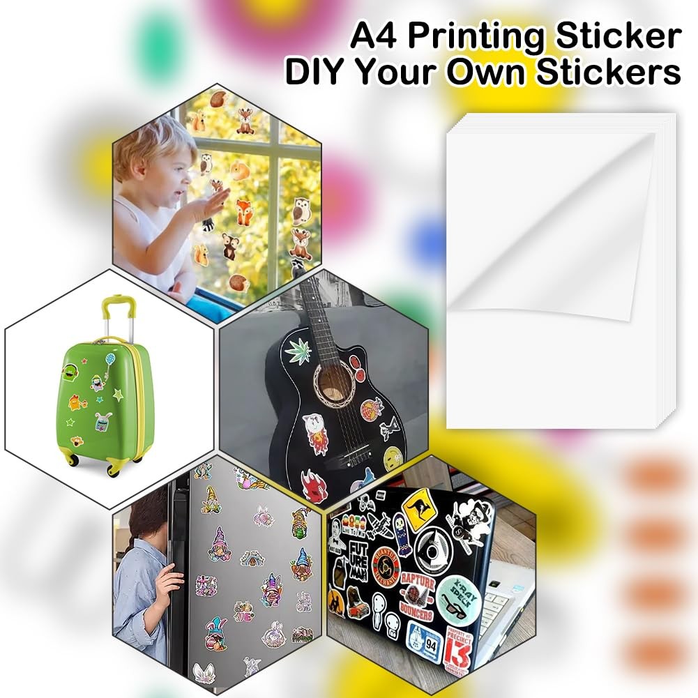 12 Sheets Sticker Paper for Printing A4, Labels Self Adhesive Printable A…